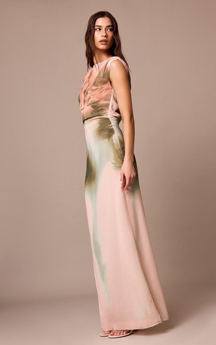 Dusty Pink Printed Floral Chiffon Ruched Sleeveless Maxi Dress Product Image