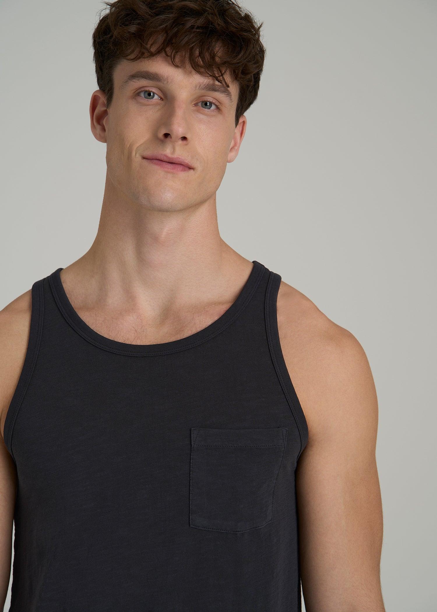 Garment Dyed Slub Pocket Tank Top for Tall Men in Black Male Product Image