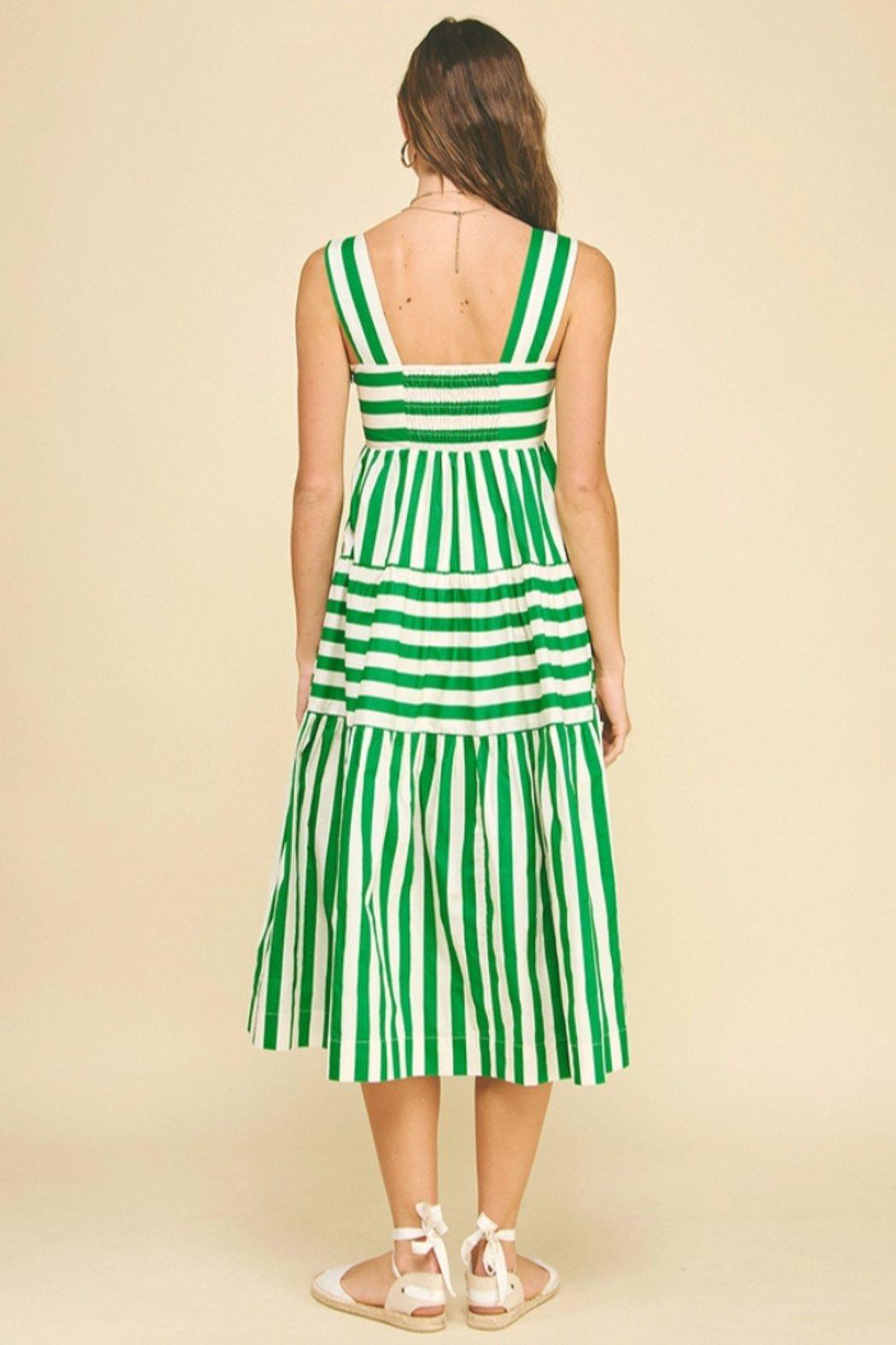 Gianna Contrast Stripe Tiered Midi Dress Product Image