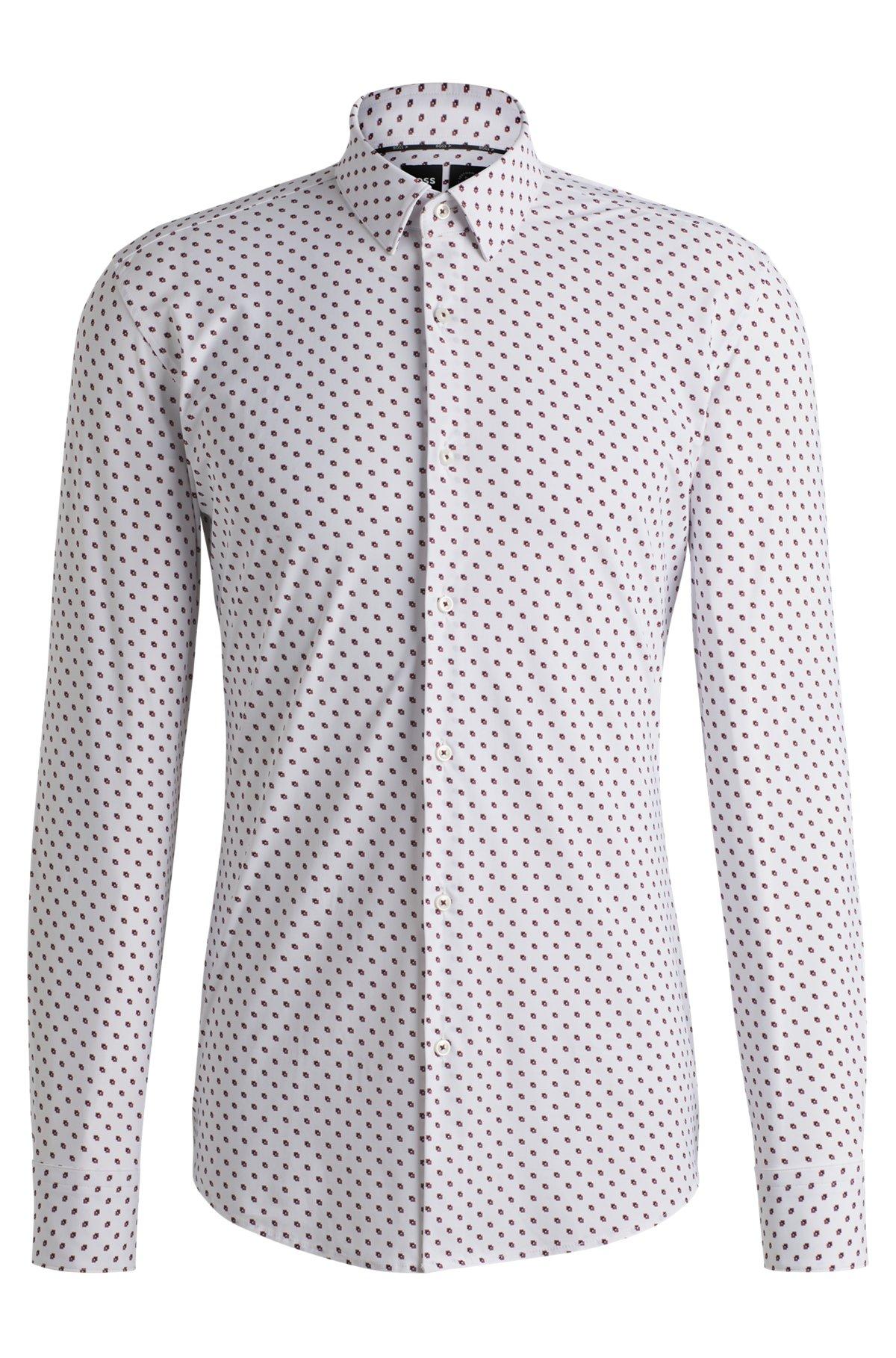Slim-fit shirt in geometric-print performance-stretch jersey Product Image