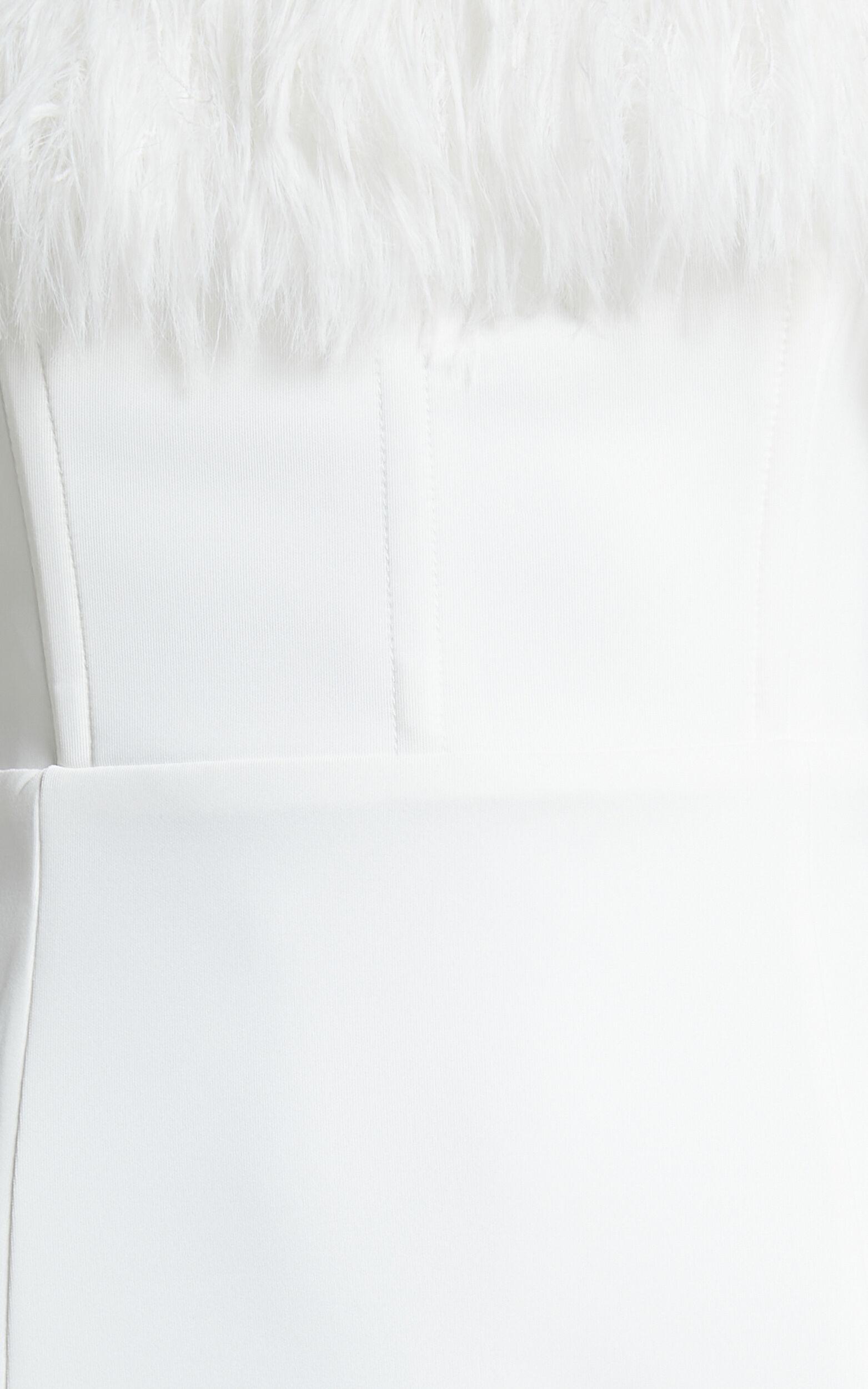 Rhaiza Mini Dress - Faux Feather Trim Strapless Dress in White Product Image