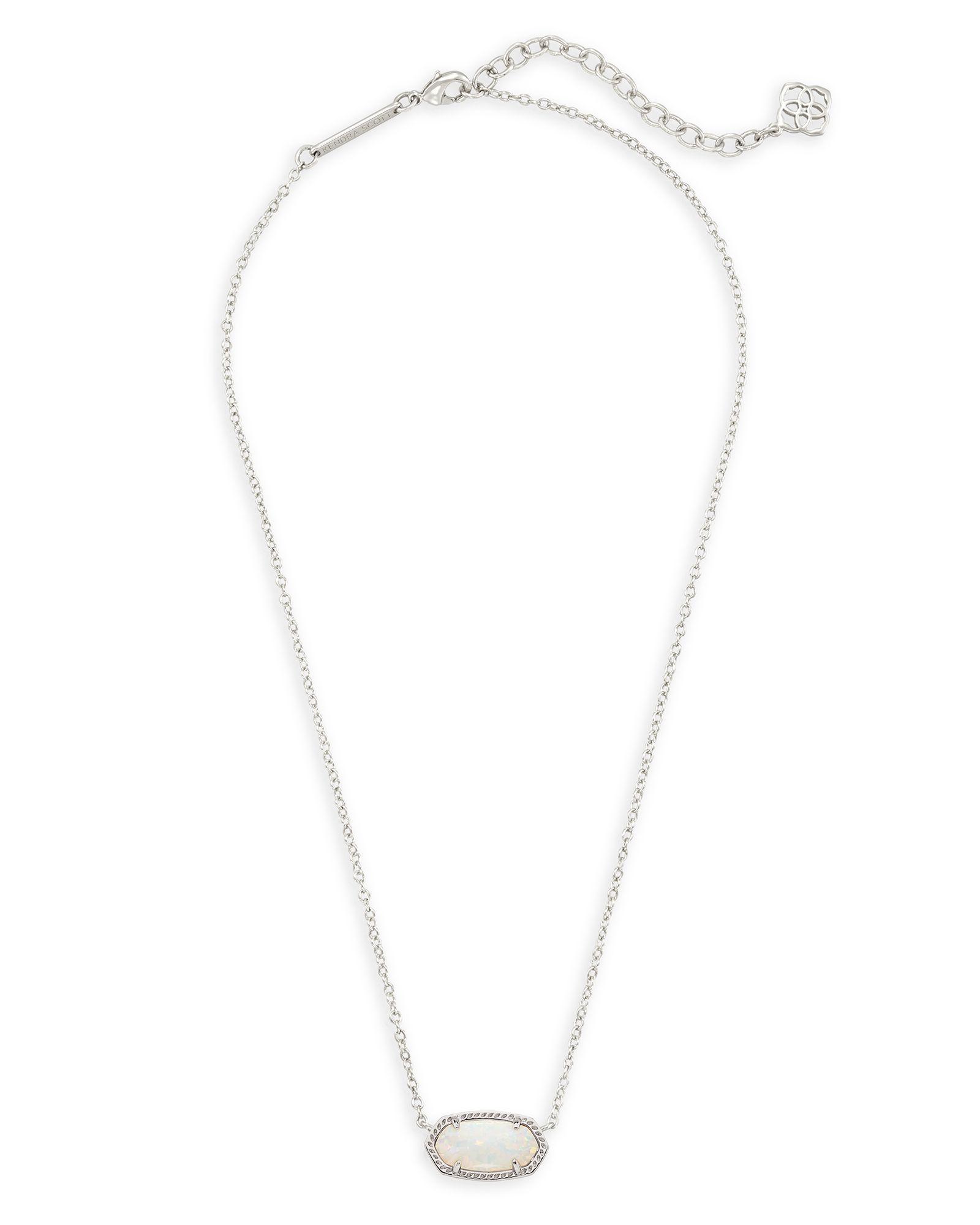 Elisa Silver Pendant Necklace in White Lab Grown Opal Product Image