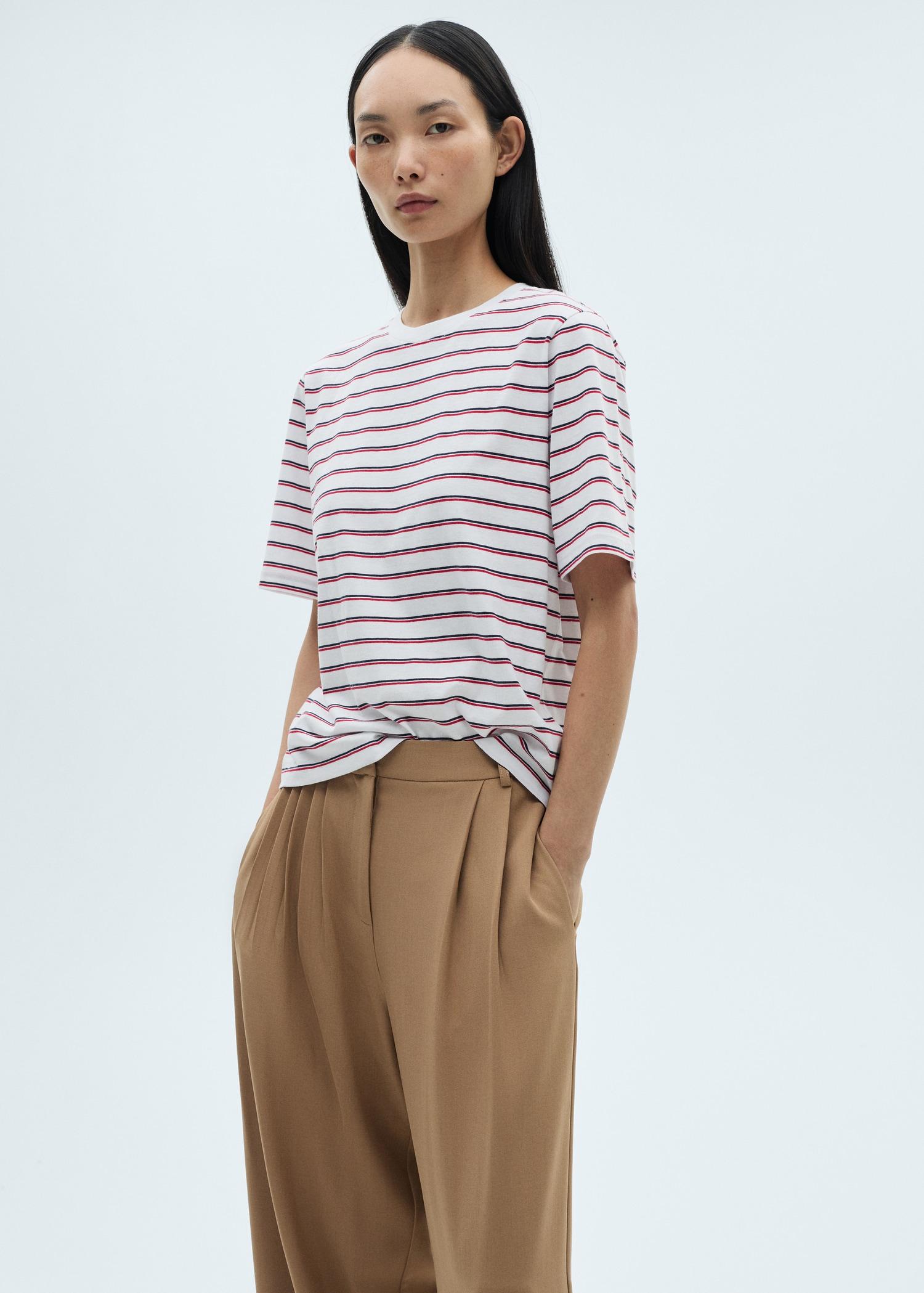 Striped cotton T-shirt - Women | MANGO USA Product Image