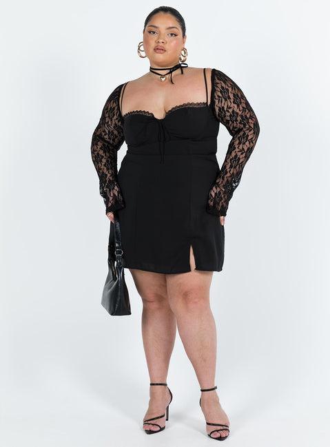 Ashwood Lace Sleeve Mini Dress Black Curve Product Image