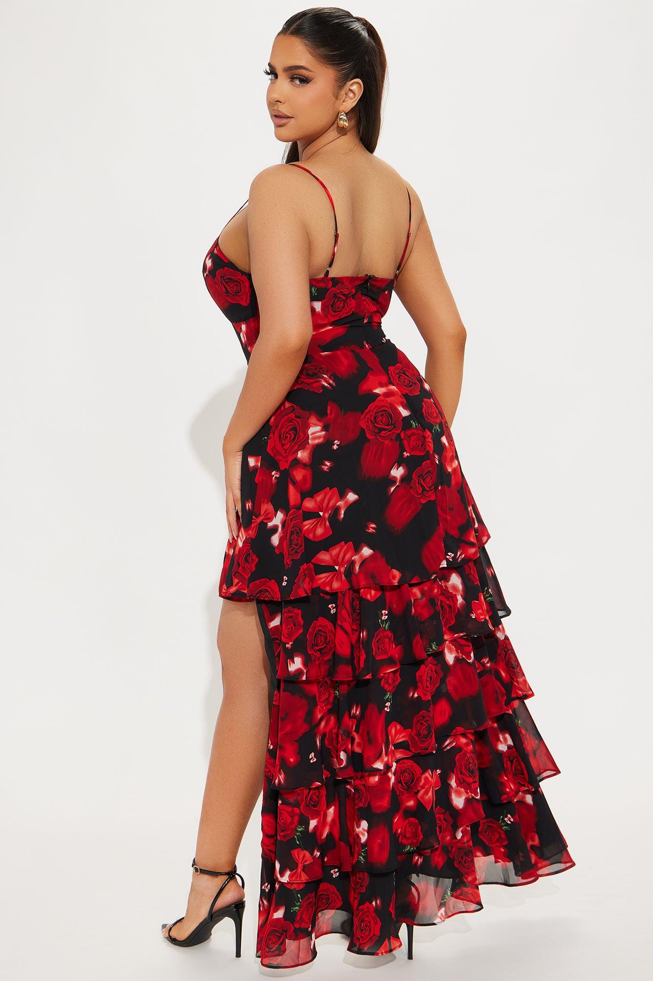 Rose High Low Maxi Dress - Red/Black Product Image