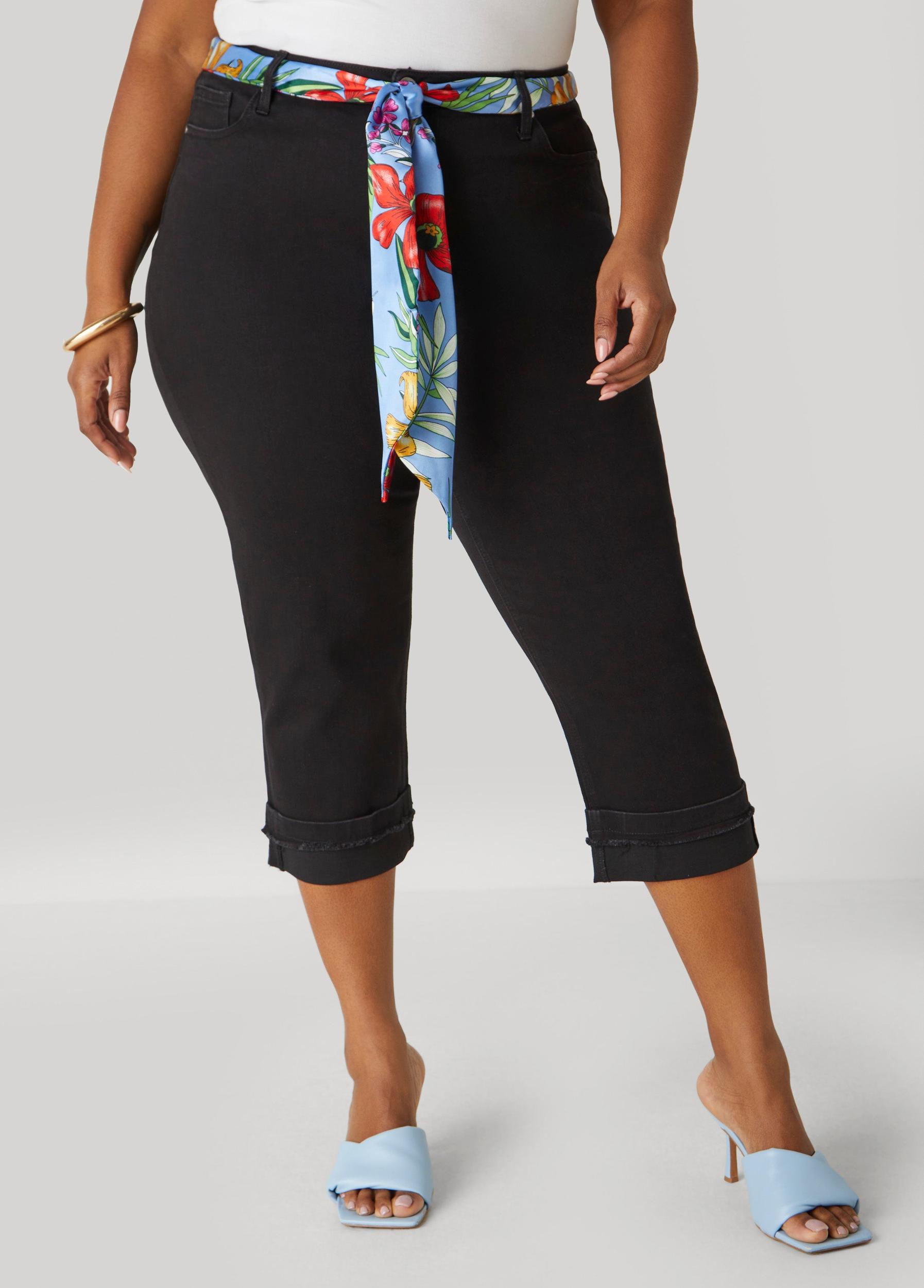Plus Size Scarf Belt Denim Capris Ashley Stewart Product Image