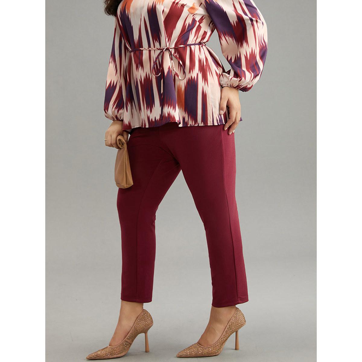 Plus Size Mid Rise Pocket Button Up Pants Women Scarlet Office Skinny Mid Rise Office Pants BloomChic 30/6X Product Image