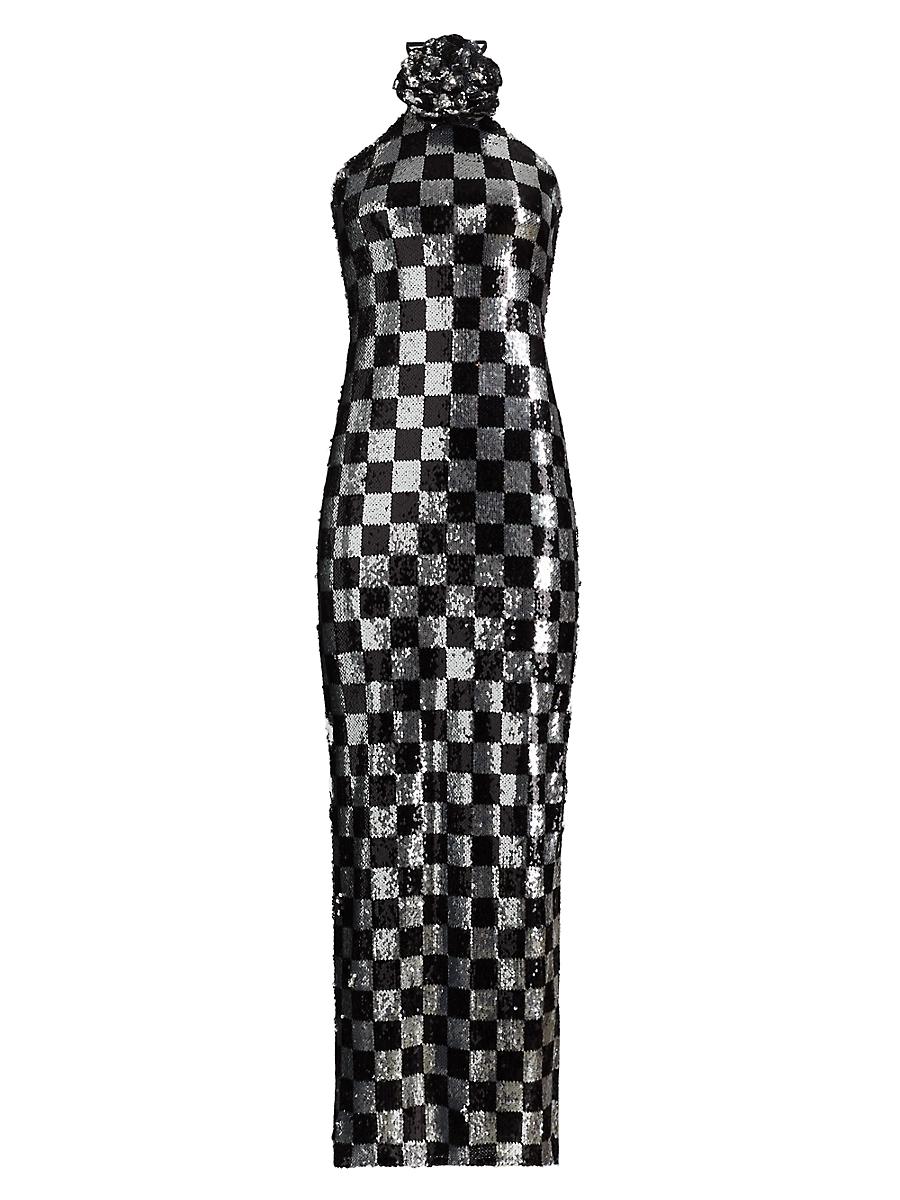 Womens Beetlejuice II x RodarteCheckered Sequined Halter Gown Product Image