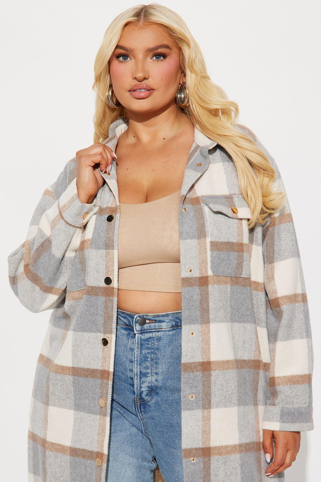 About Her Business Plaid Coat - Cream/combo Product Image