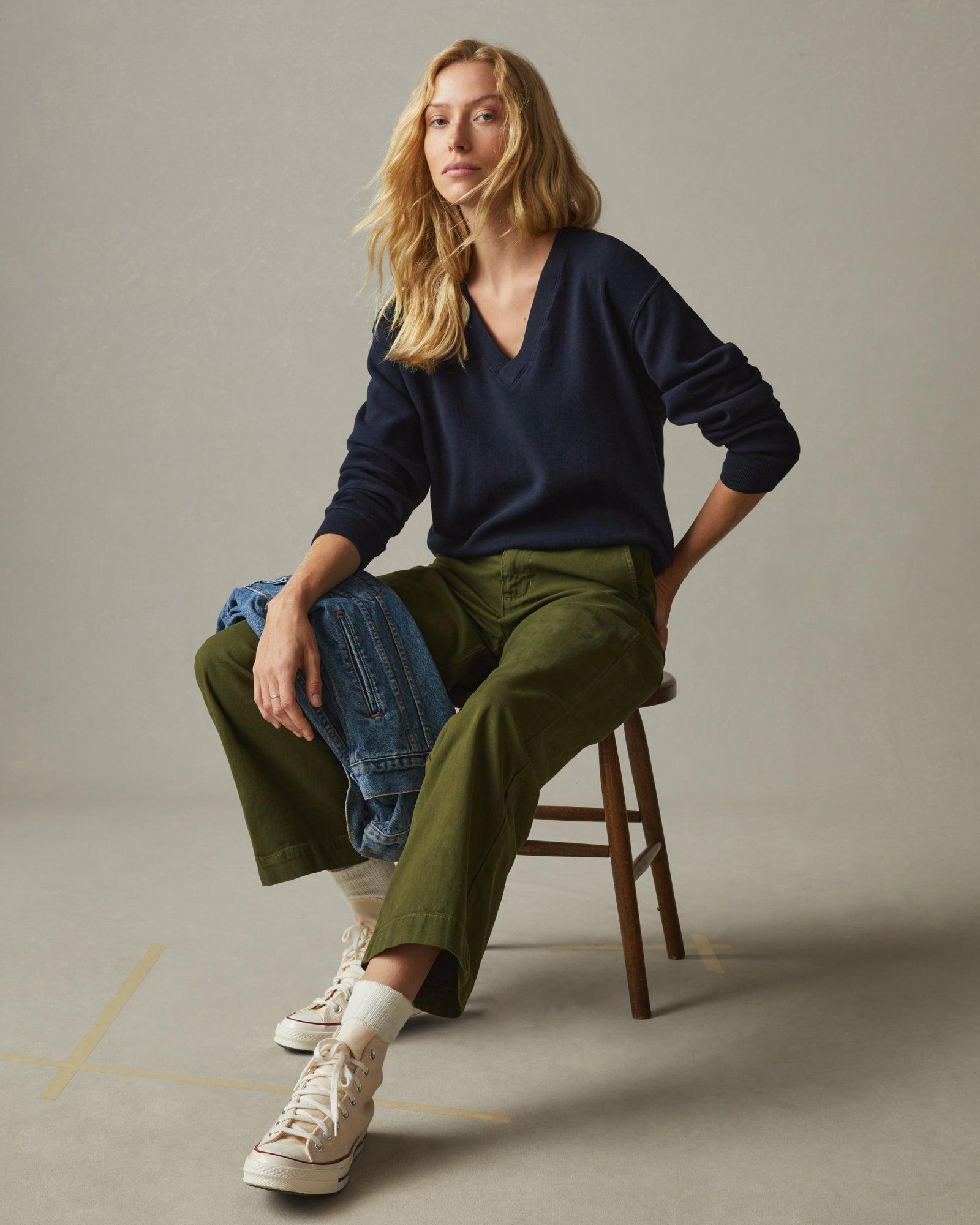 Women's Cotton V-Neck Sweater - Dress Navy Female Product Image