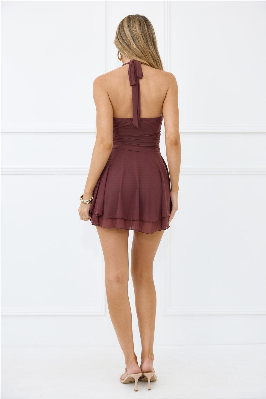 Kiss Me Later Halter Mesh Romper Brown Product Image