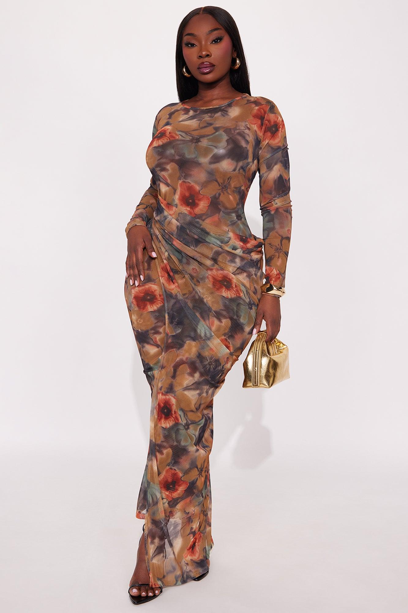 Morgan Sheer Mesh Printed Maxi Dress - Brown/combo Female Product Image