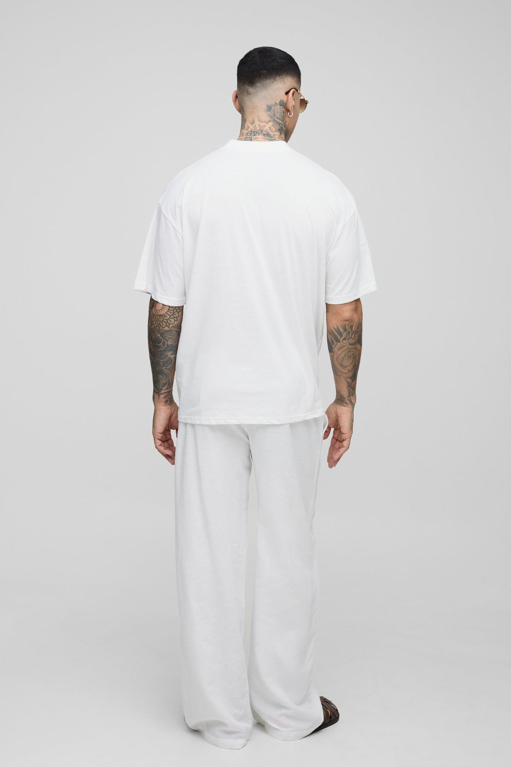 Tall Oversized Extended Neck Miami Palm Print T-Shirt | boohooMAN USA Product Image