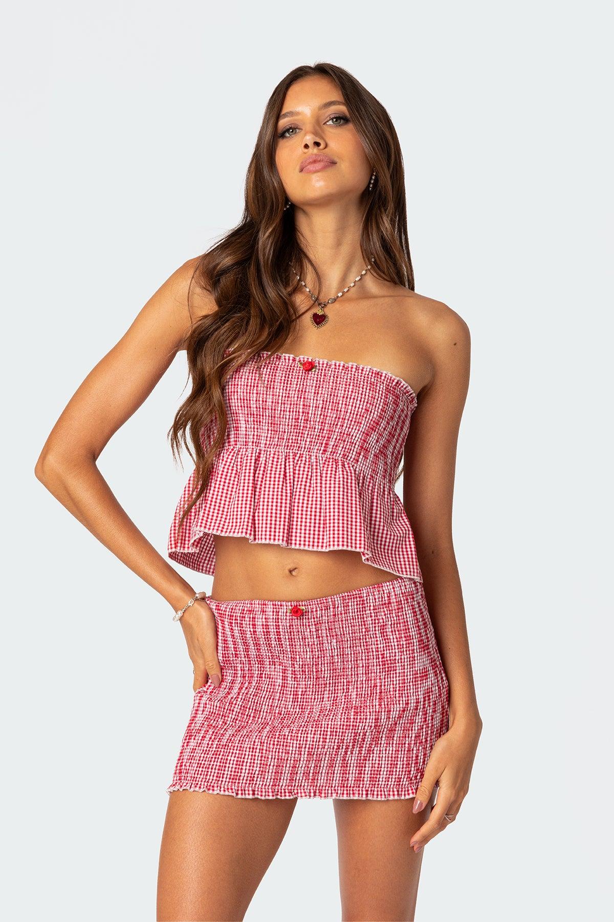 Gingham Scrunch Tube Top Product Image