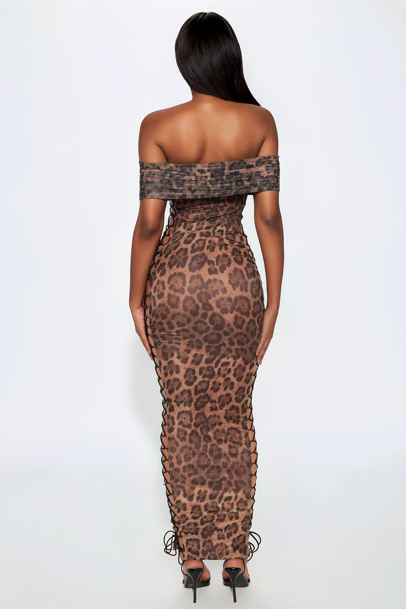 Sierra Leopard Lace Up Maxi Dress - Leopard Female Product Image
