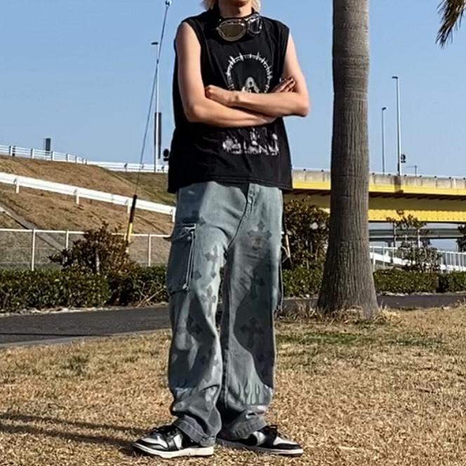 Sopula Men's Vintage Wash Cross Cargo Boyfriend Street Jeans Product Image