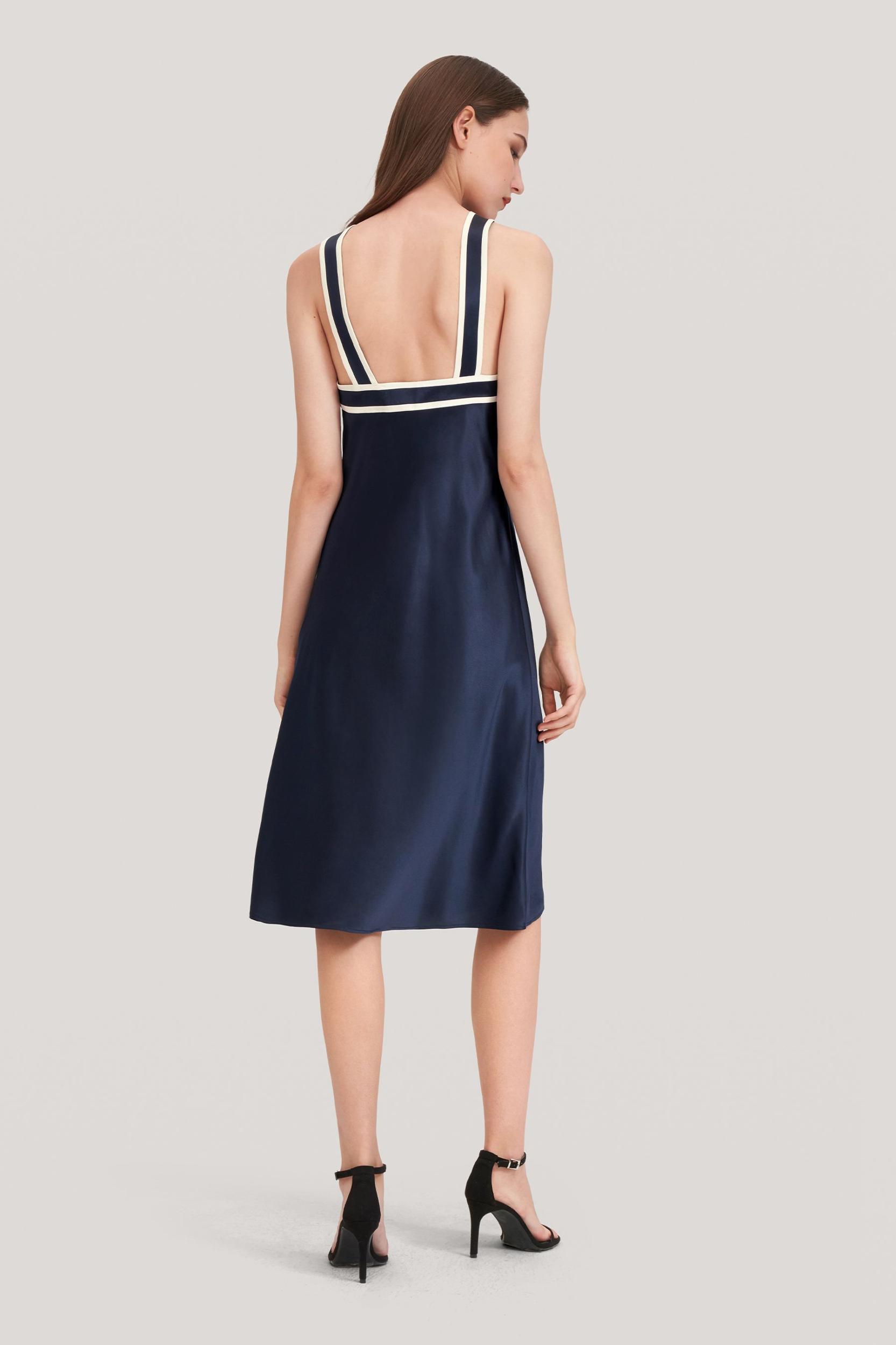 Glossy Camellia Silk Halter-Neck Dress Product Image