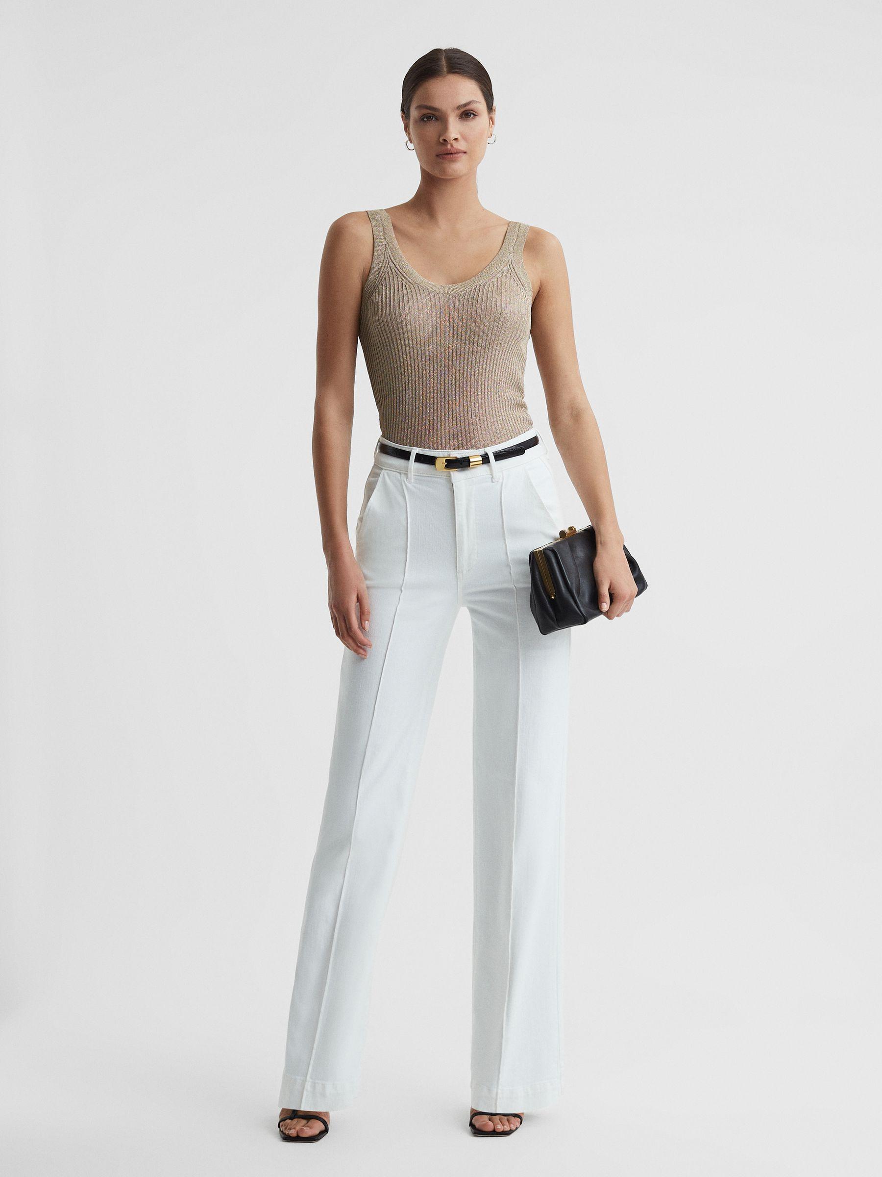 Paige High Rise Wide Leg Trousers in White Product Image