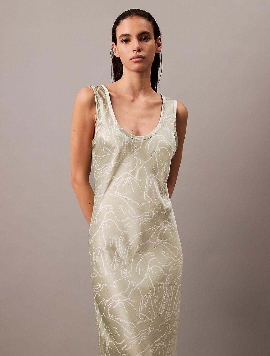 Crushed Satin Print Midi Dress Product Image