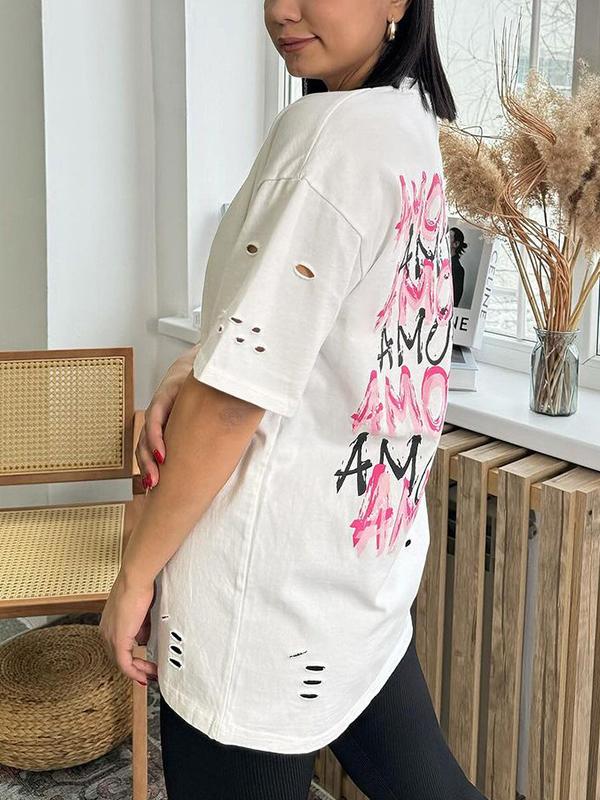 Letter Print Oversized Short Sleeve Tee Product Image