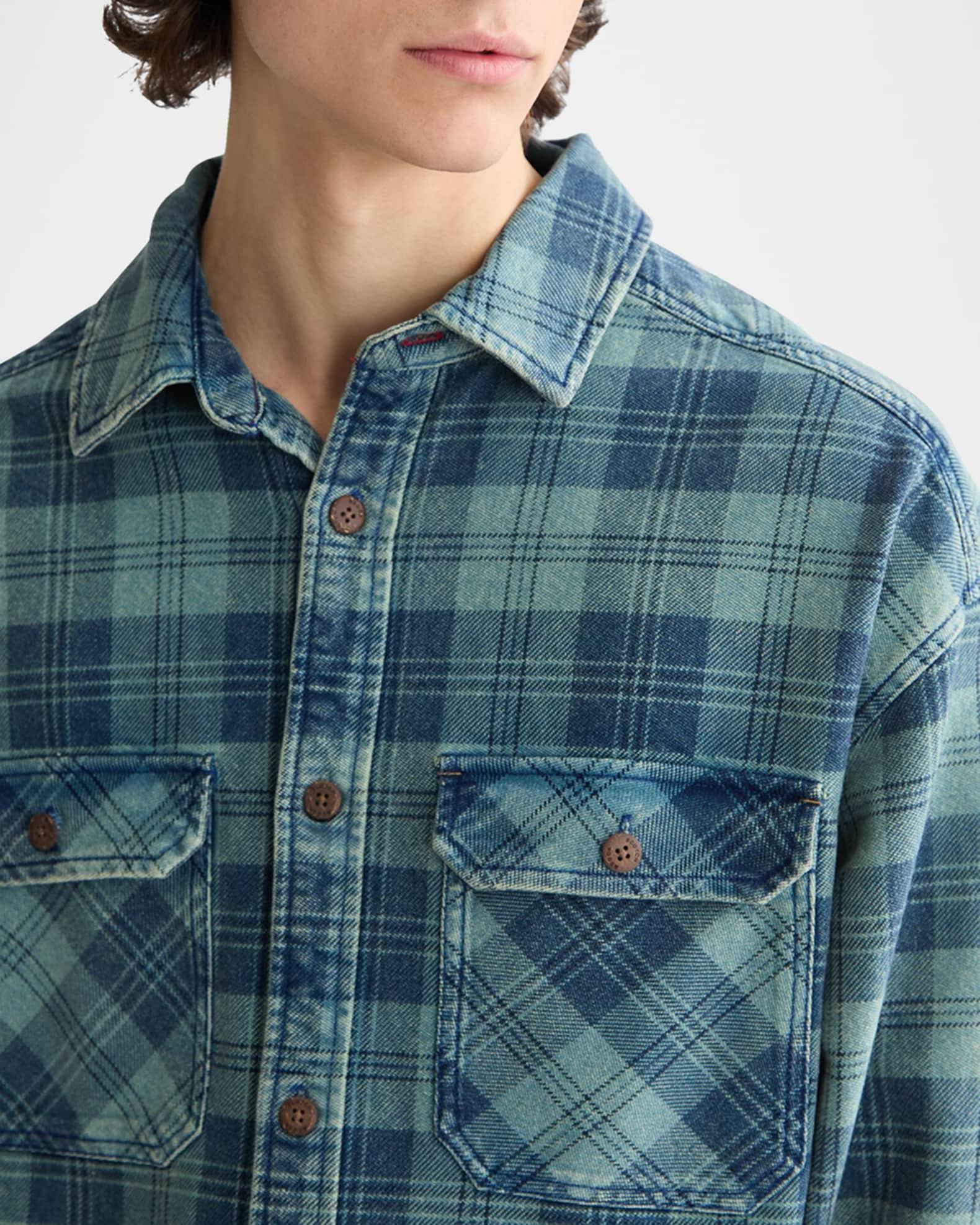 Men's Check Washed Denim Overshirt Product Image