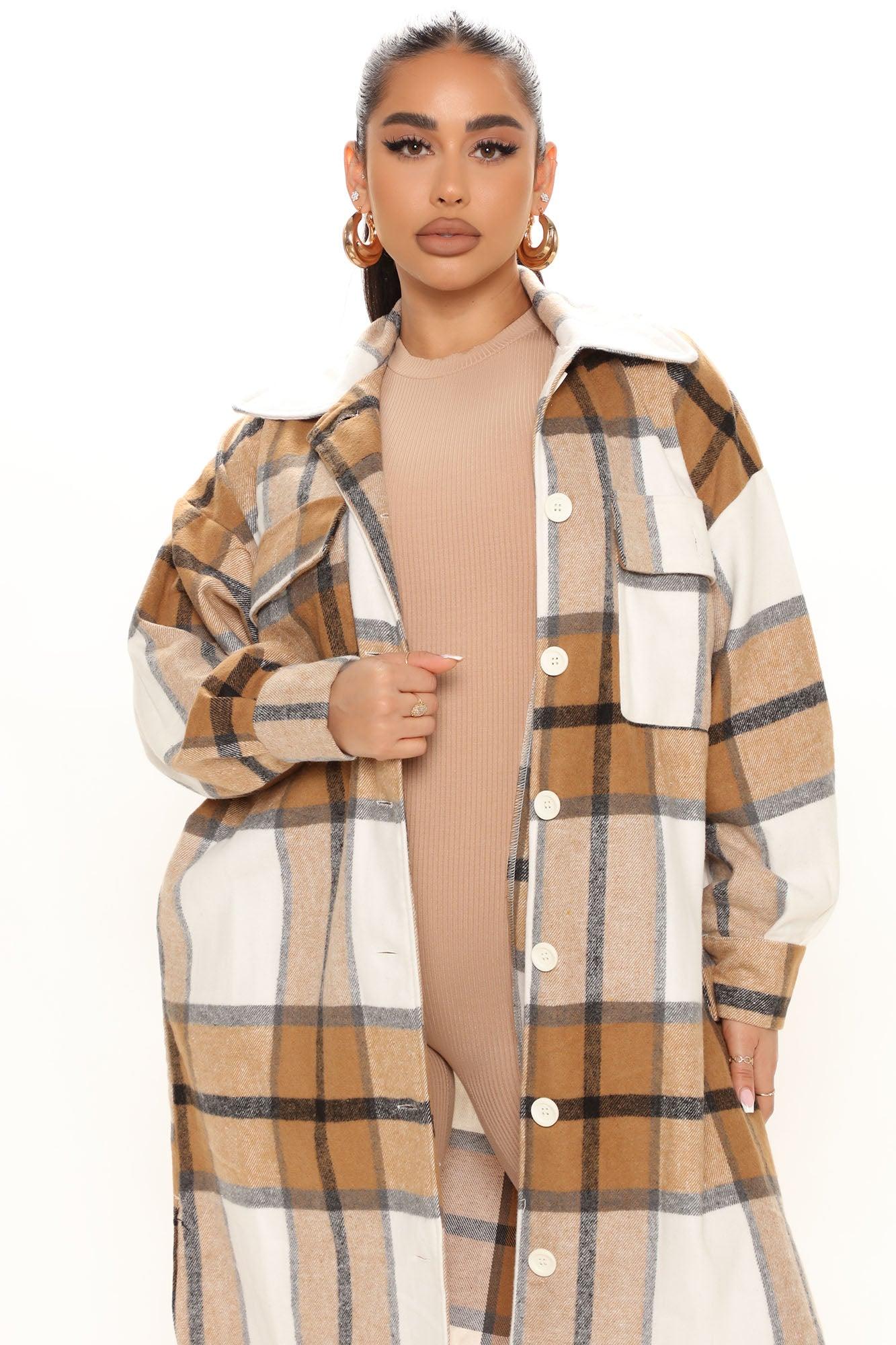 One Step Closer Long Shacket - Taupe/combo Product Image