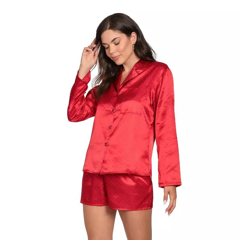 Women's Lilac+London Satin Button-Down Pajama Top & Pajama Shorts Set, Size: XXL, Green Product Image