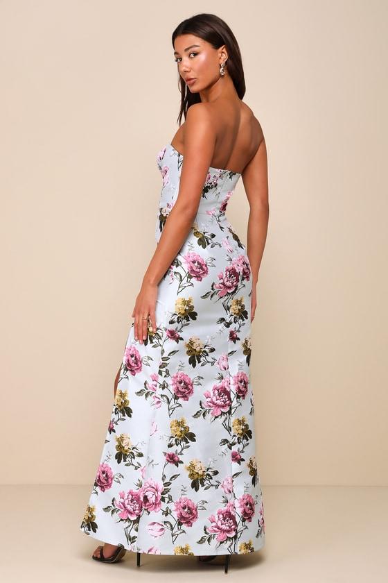 Luxe RSVP Light Sage Green Floral Jacquard Strapless Maxi Dress Product Image