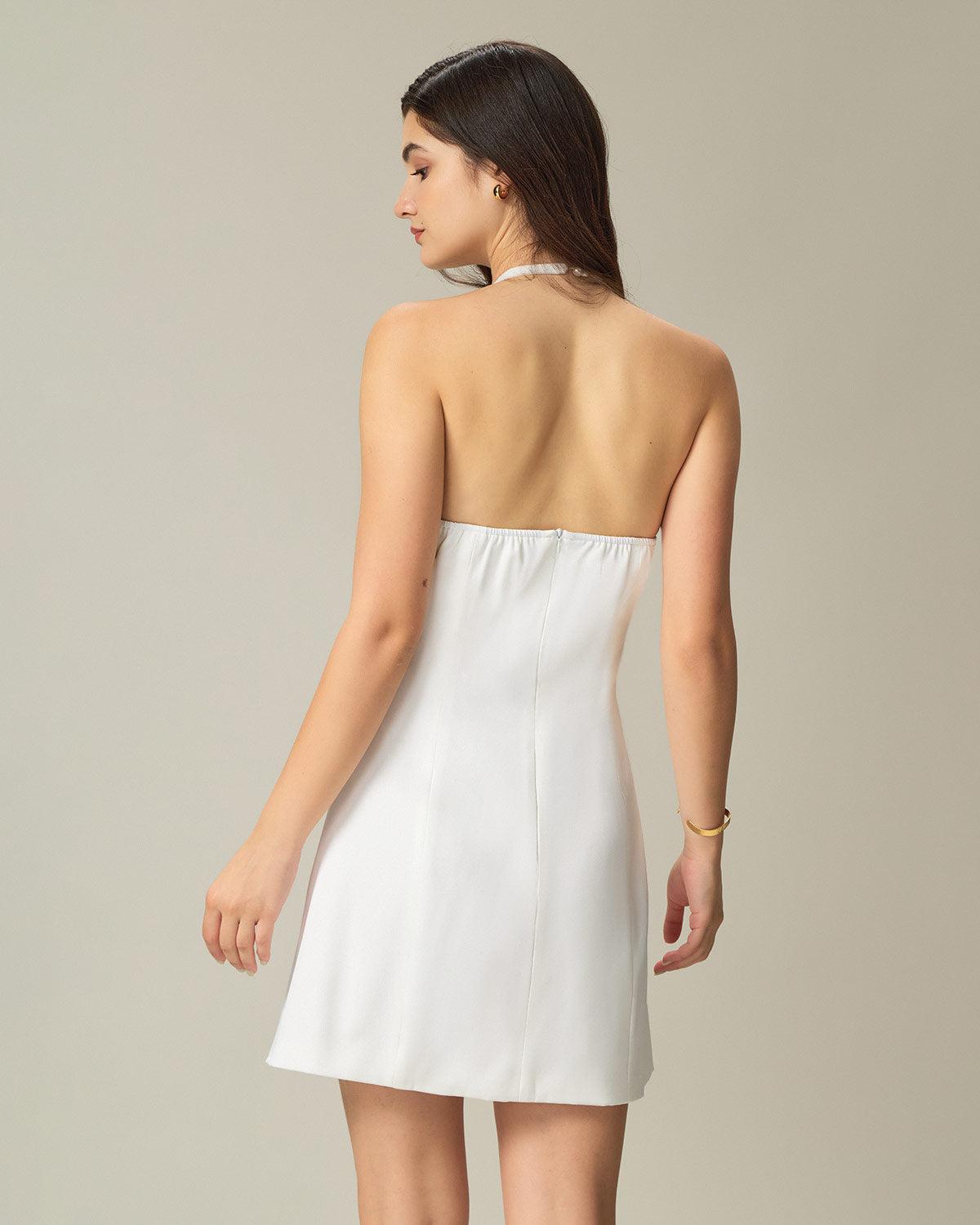 White Halter Backless Mini Dress Product Image