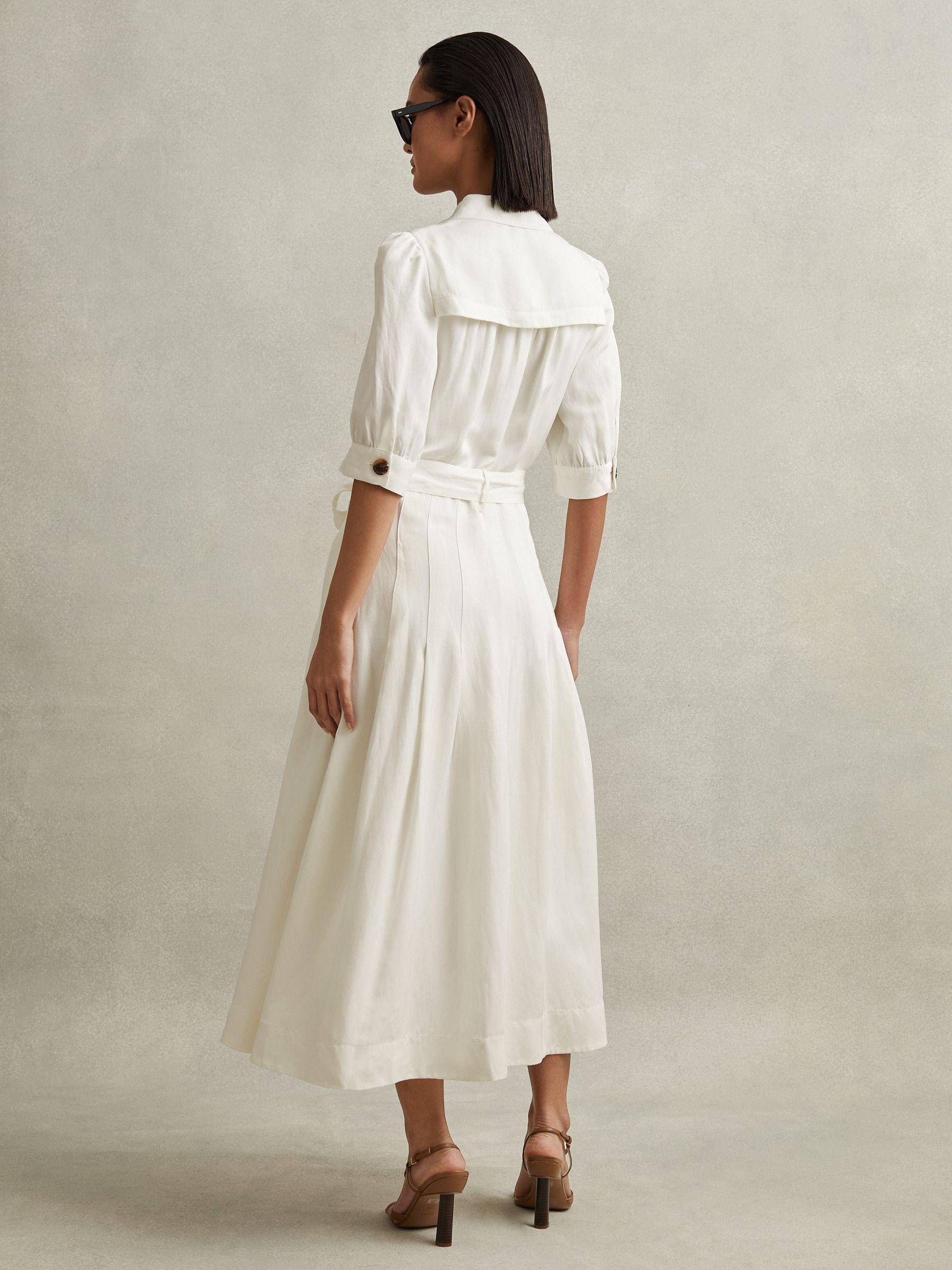 Belted Cap Sleeve Midi Dress in White Product Image