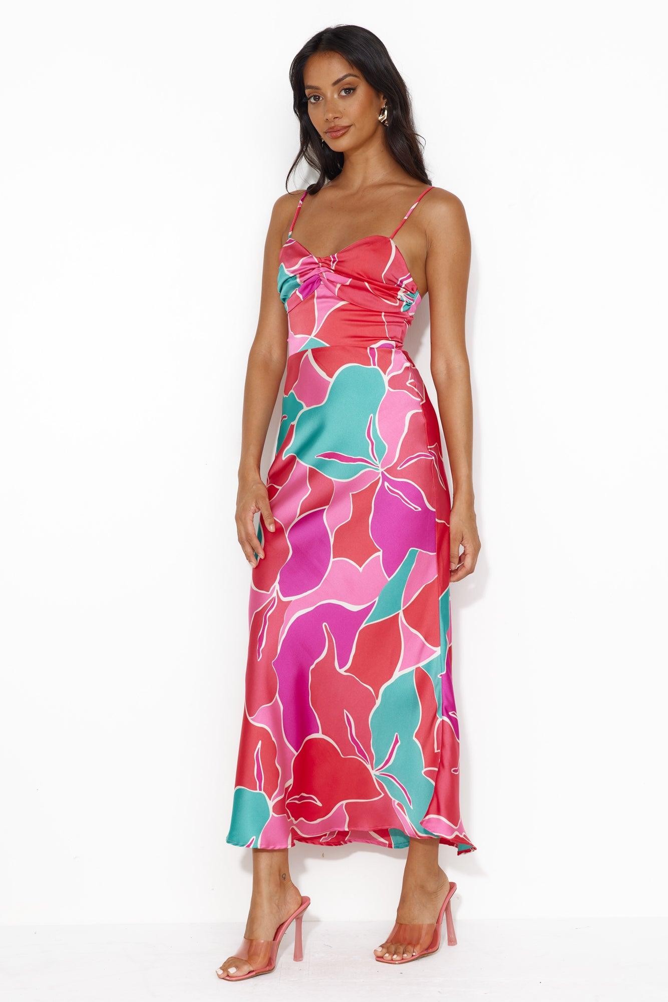 Patch Up Satin Maxi Dress Pink Product Image