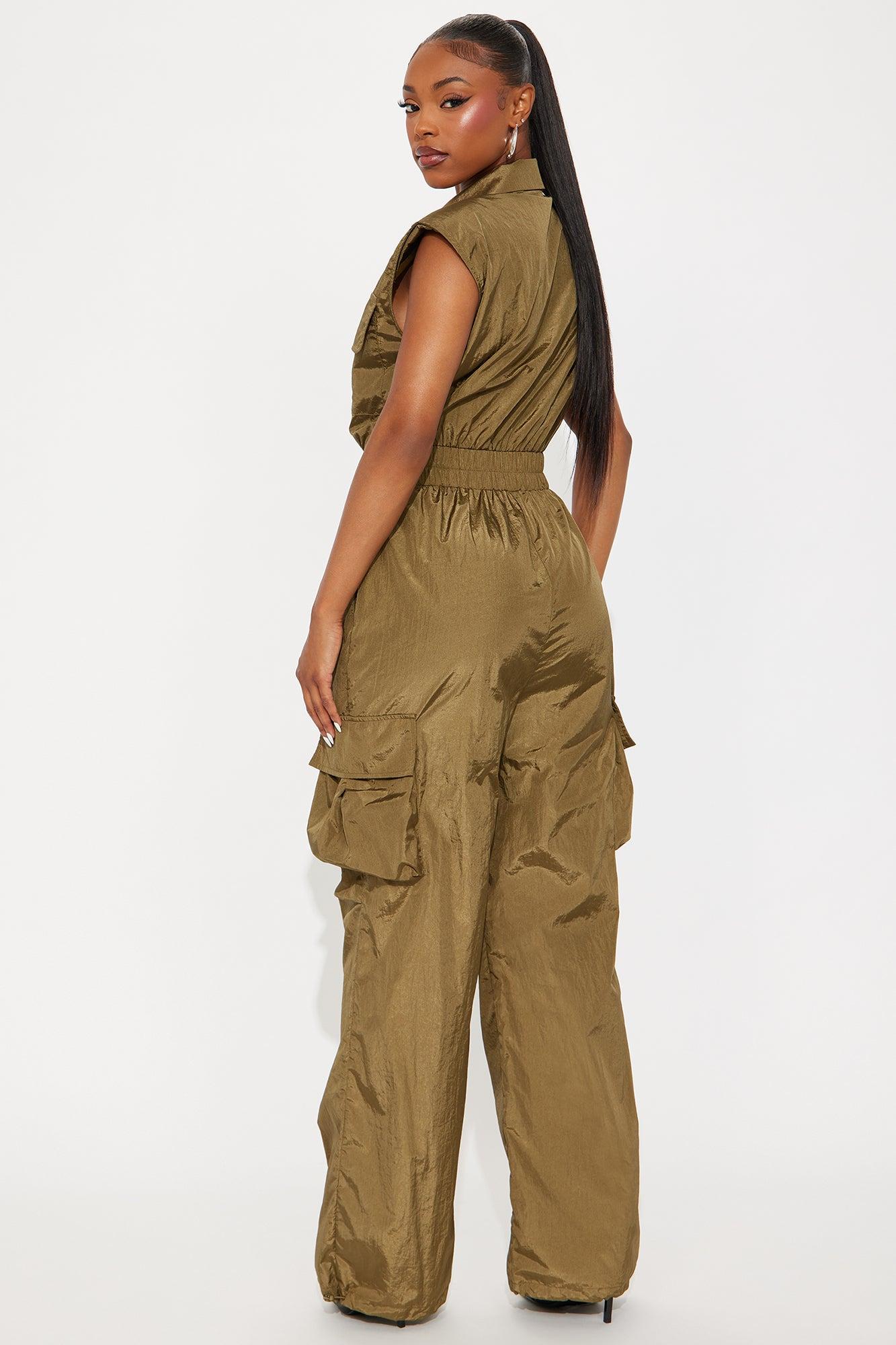 Remi Windbreaker Wide Leg Cargo Jumpsuit - Olive Female Product Image