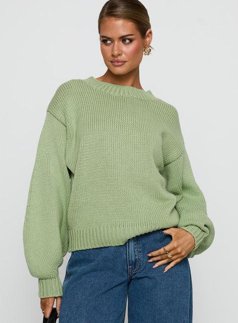 Harmony Balloon Sleeve Knit Sweater Sage Product Image