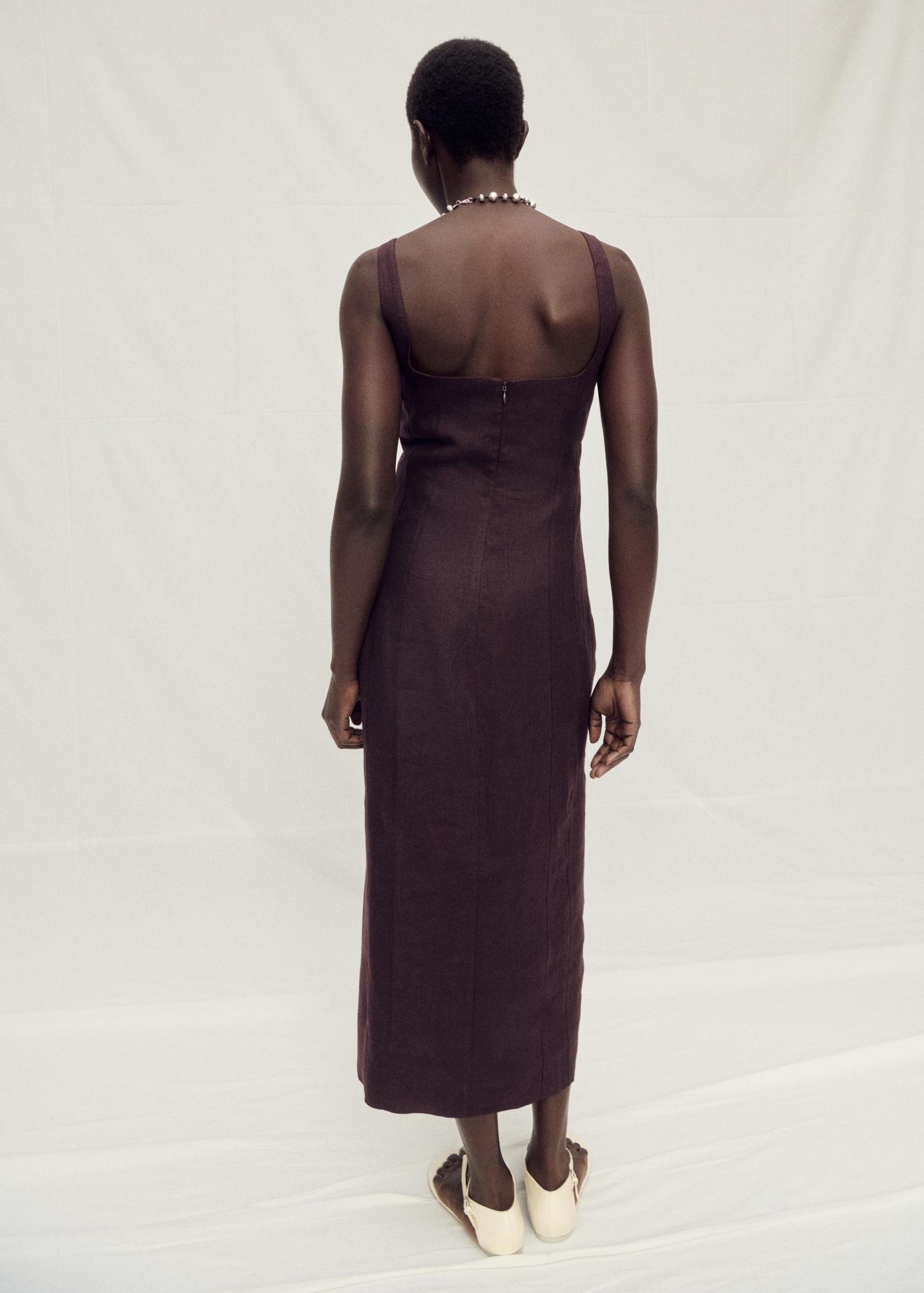 Linen midi-dress with front opening - Women | MANGO USA Product Image