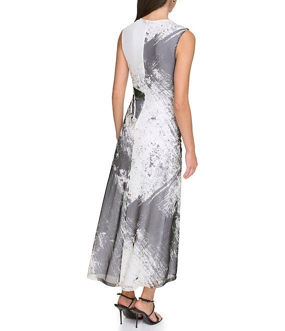 DKNY by Donna Karan Mesh Knit Cowl Neck Cap Sleeve Ruched Bodice A-Line Midi Dress Product Image