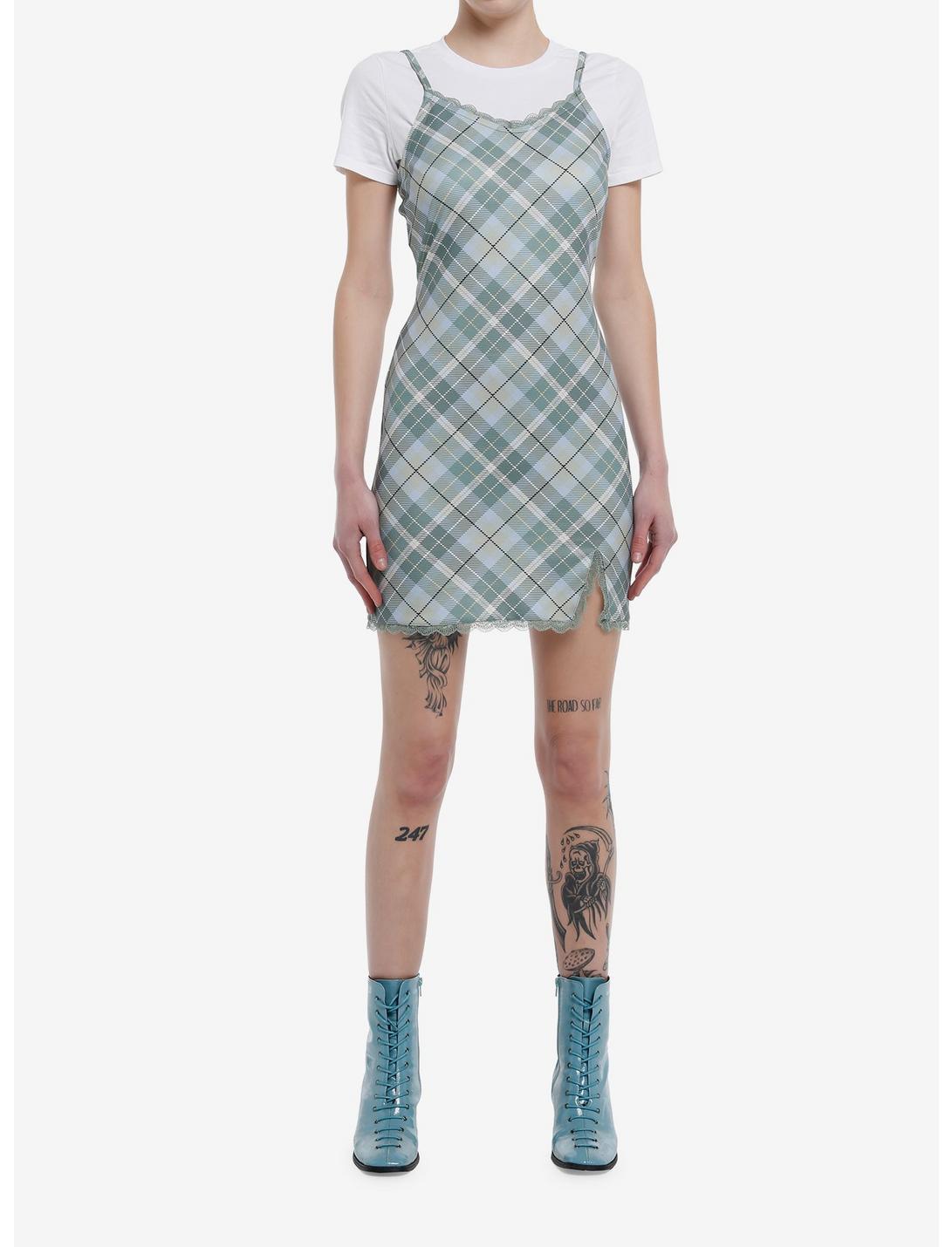 Teal Plaid Twofer Dress Product Image