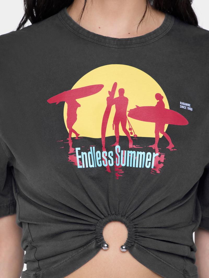 CROPPED T-SHIRT IN PRINTED COTTON Product Image