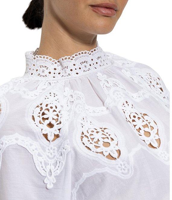 Sanctuary Mock Neck Long Sleeve Lace Popover Blouse Product Image