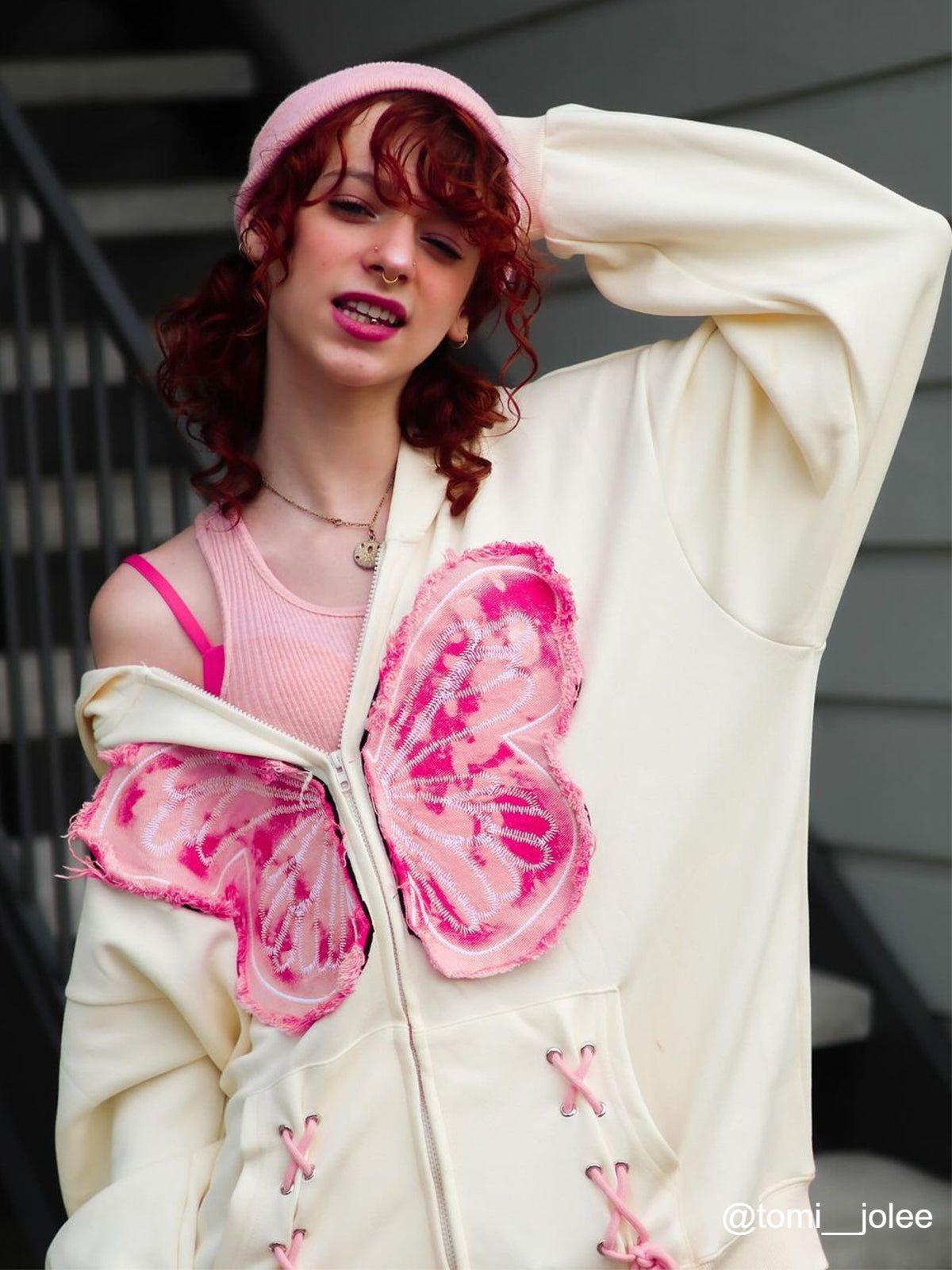 Aelfric Eden Fringe Dinim Butterfly Zip Up Hoodie Product Image