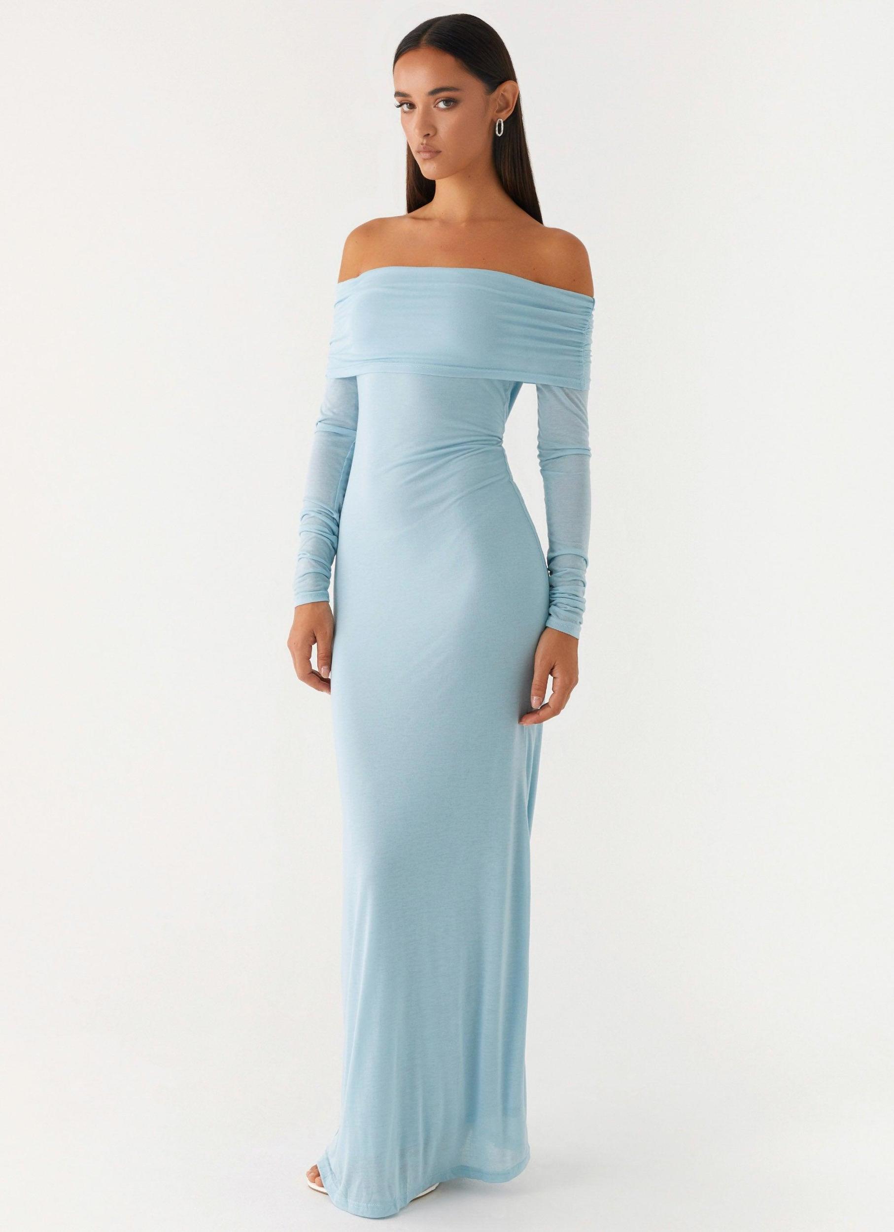 Cocoa Long Sleeve Maxi Dress - Blue Product Image