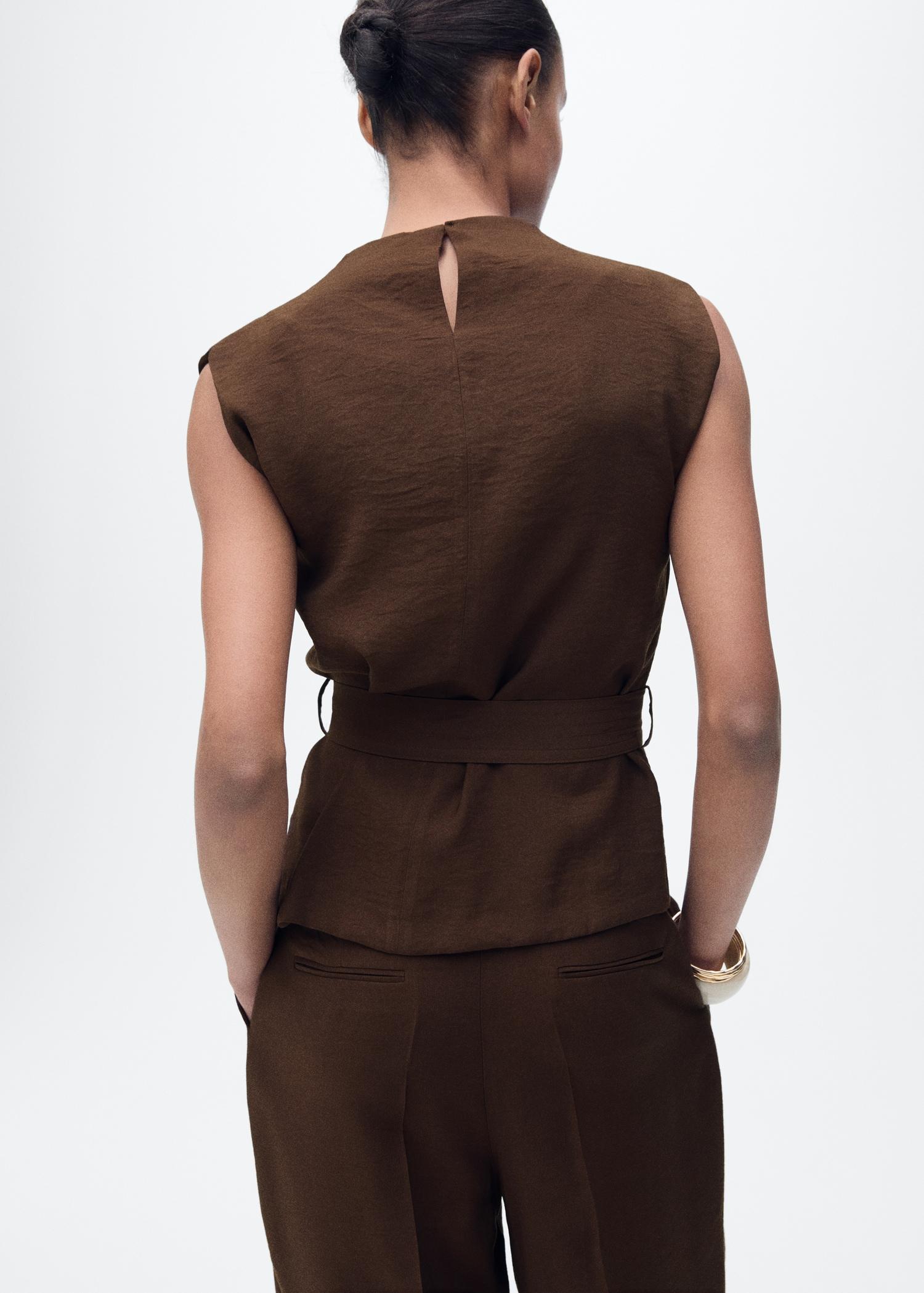 Blouse with draped neck and belt - Women | MANGO USA Product Image