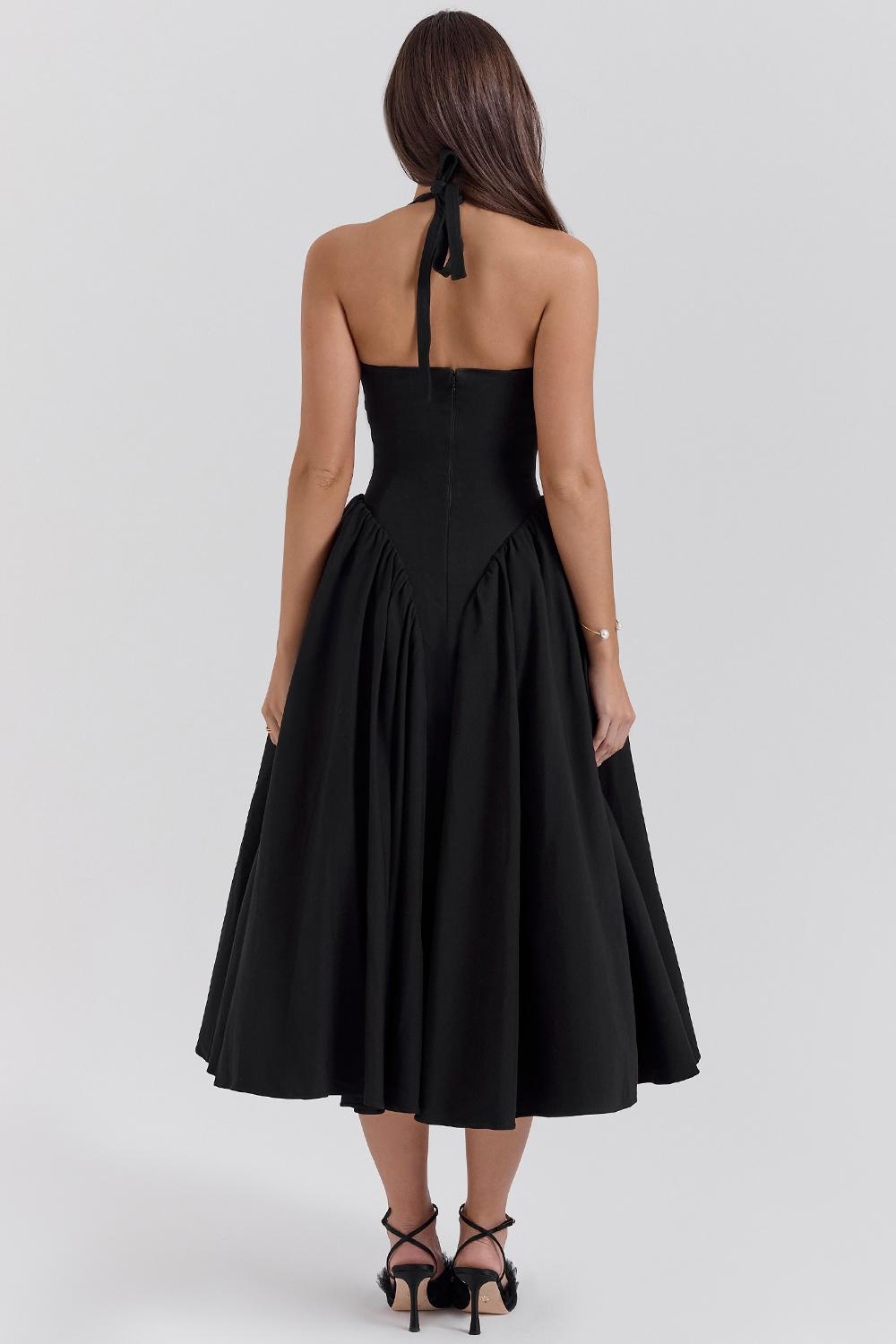 Marilyn  black twill halter midi dress Product Image