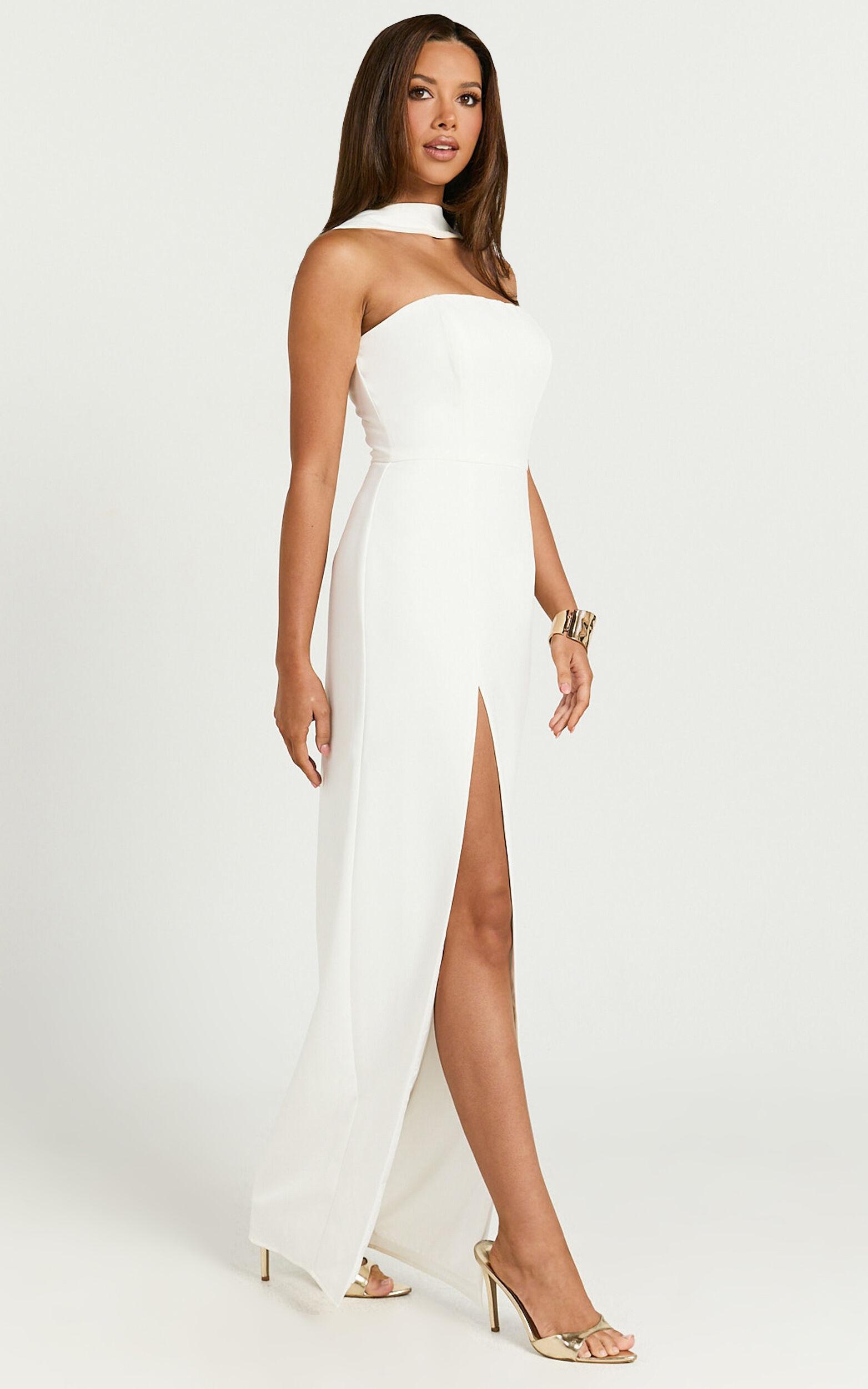 Allegra Maxi Dress - Neck Band Column High Split Dress in Off White Product Image