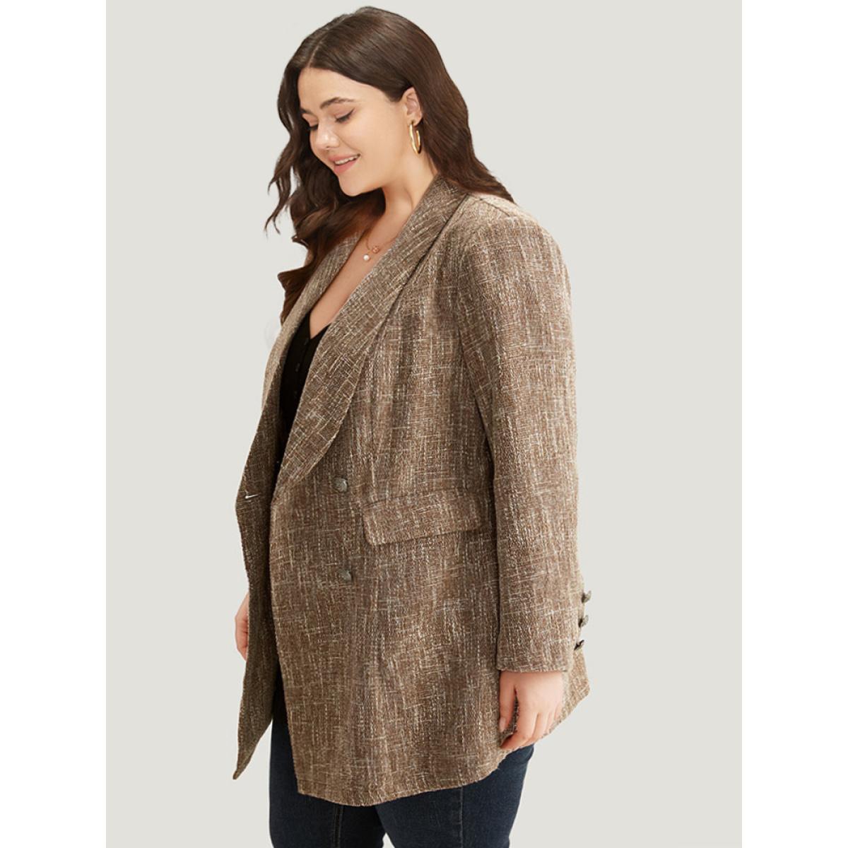 Plus Size Lapel Collar Pocket Button Up Blazer DarkBrown Women Dailywear Plain Button Sleeve Long Sleeve Lapel Collar 26/4X Pocket Elegant Blazers BloomChic Product Image