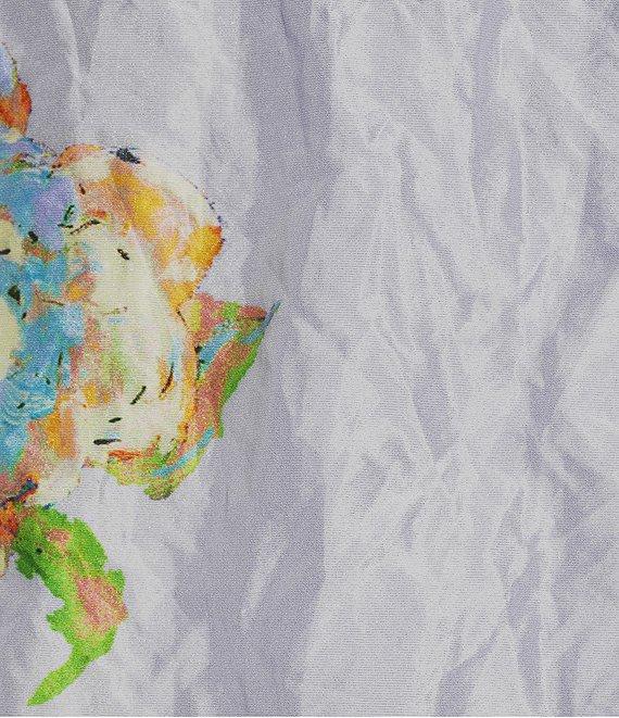 Bryn Walker Plus Size Memory Crunch Taffeta Printed Round Neck 3/4 Sleeve Lantern Shirt Product Image