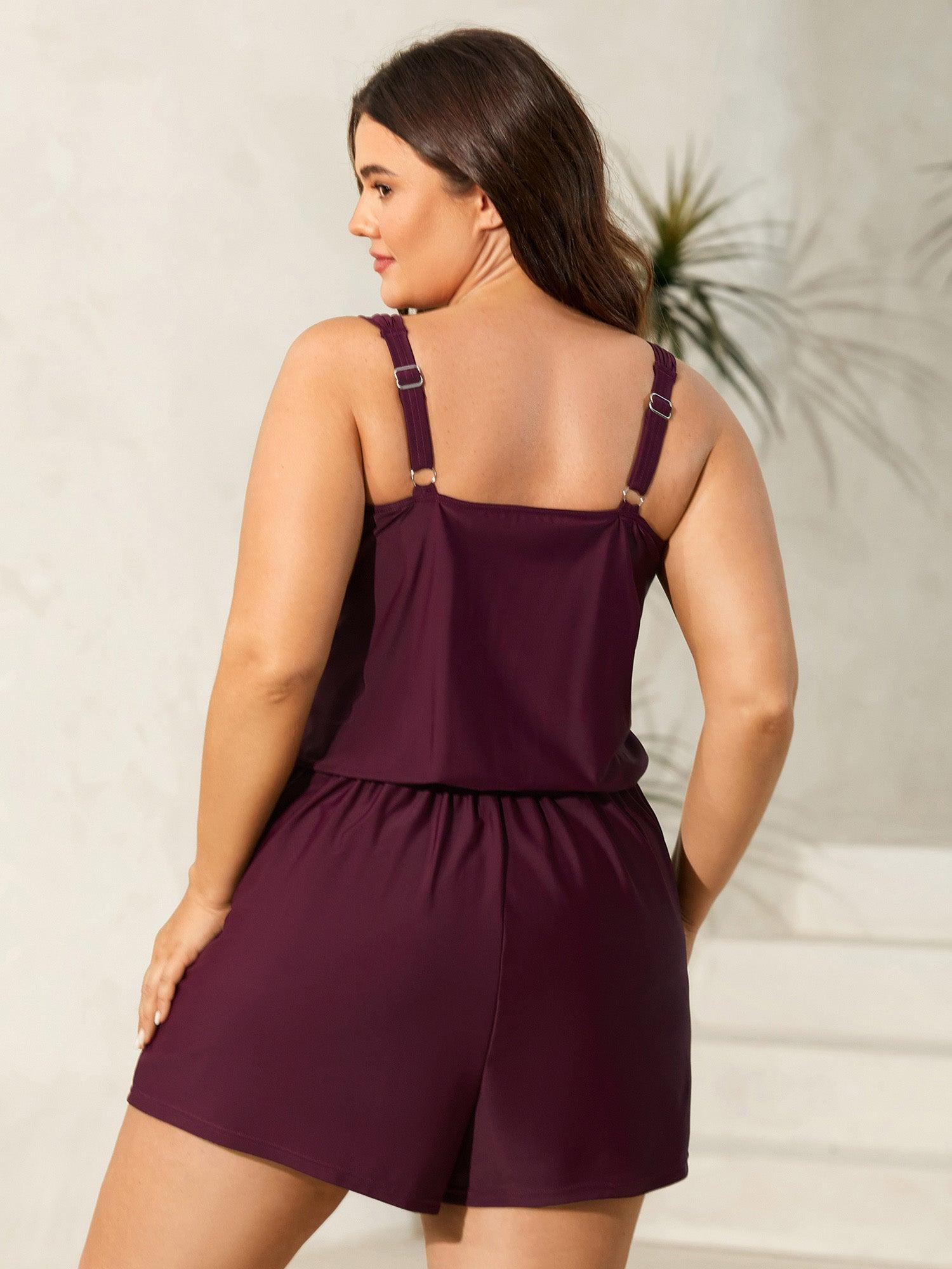 Plain Pockets Adjustable One-Piece Swimsuit Female Product Image