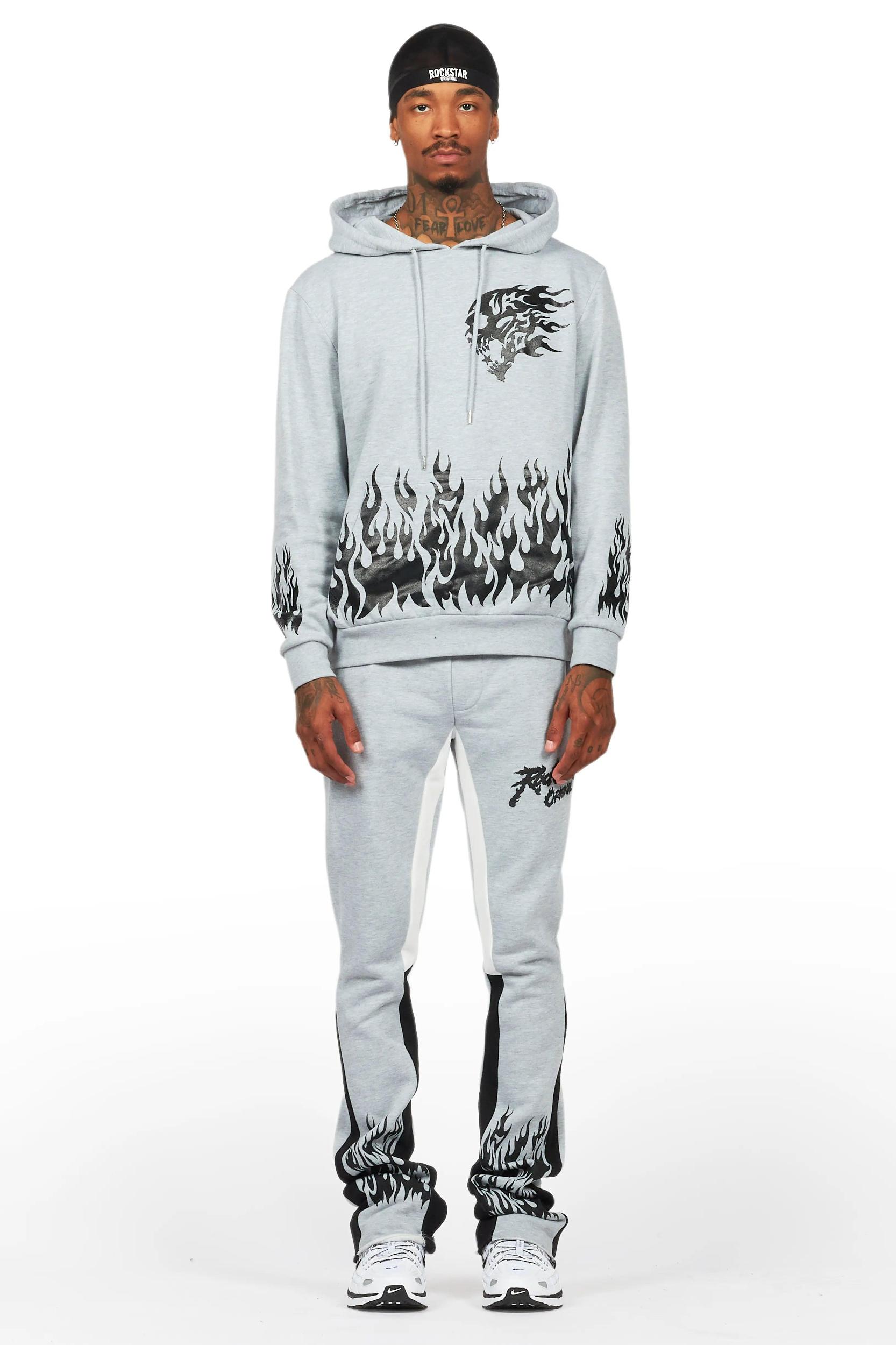 Bubble Grey/Black Stacked Flare Hoodie Track Set Male Product Image