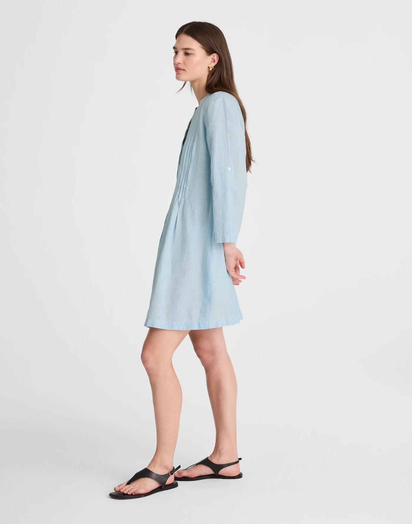 Pleated Splitneck Mini Shirtdress in Stripe Product Image