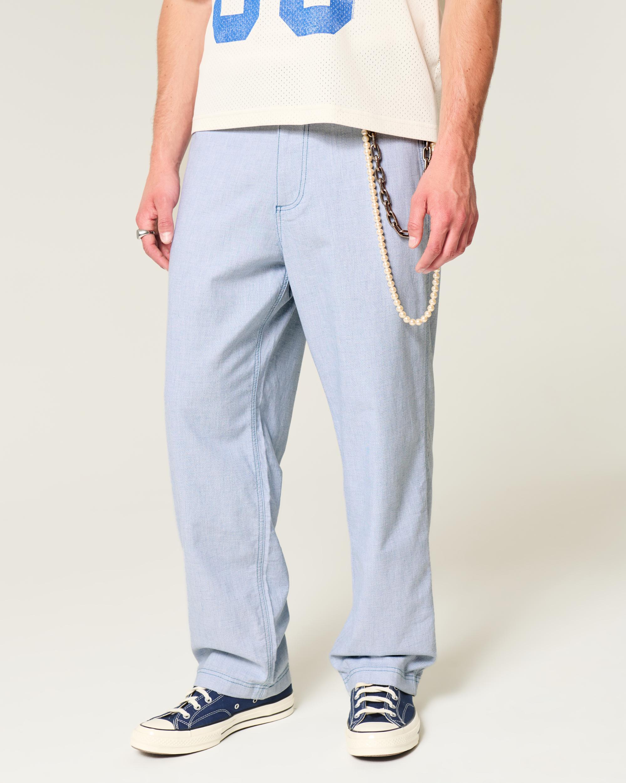 Linen-Blend Flex Waist Baggy Pants Product Image