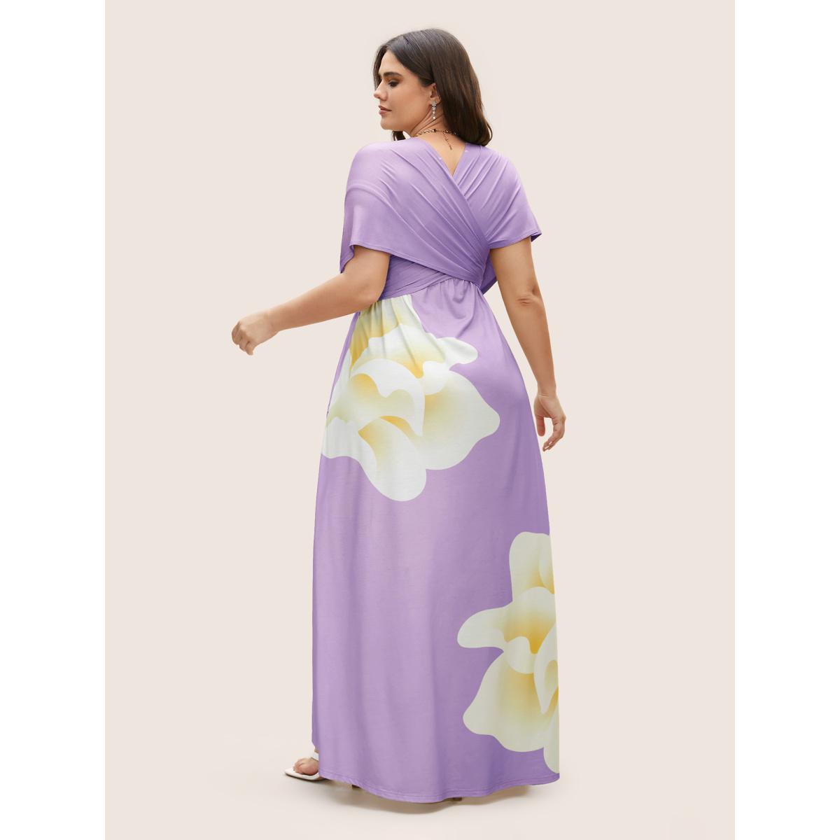 Plus Size Everywhere Dress - Floral Mesh Ties Dress Lilac Women Elegant Belted Non Sleeveless Curvy BloomChic 18-20/2X Product Image